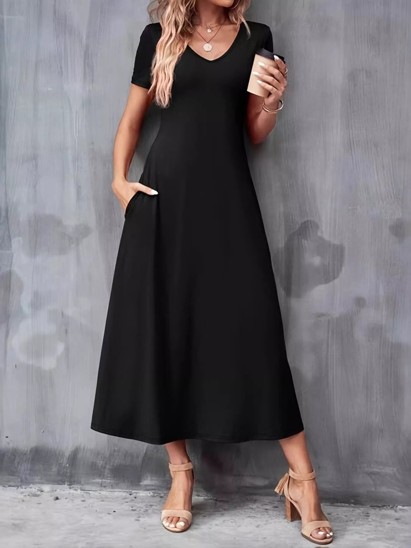 Casual V-Neck Short Sleeve Dress