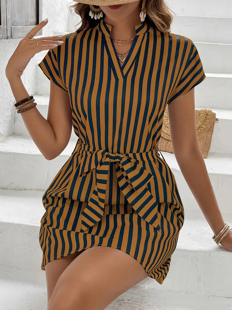 Striped Tie Waist Mini Dress
