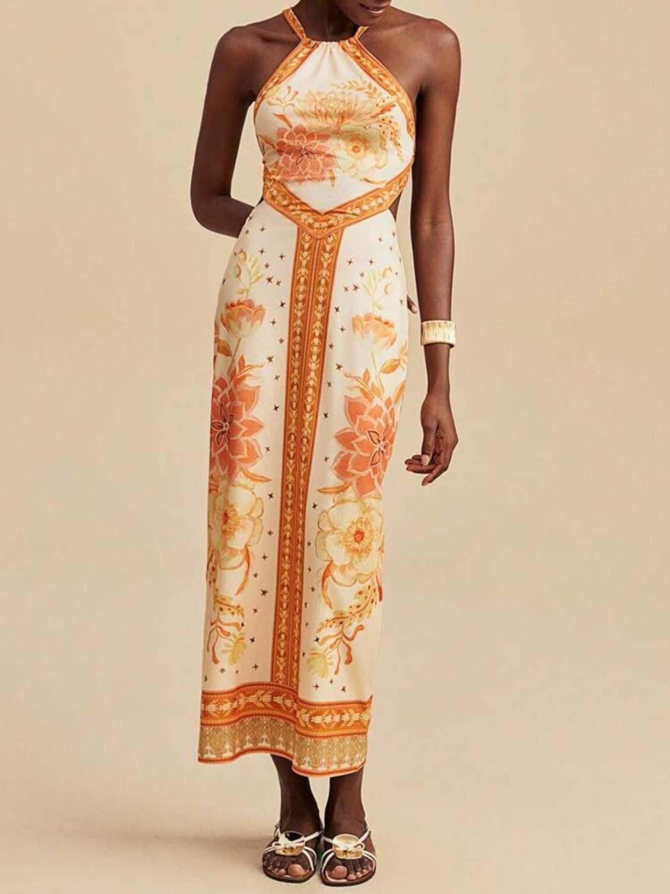 Floral Print Halter Neck Maxi Dress