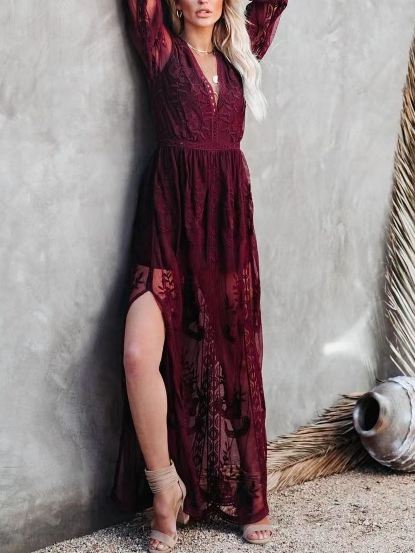 Floral Lace Slit Maxi Dress