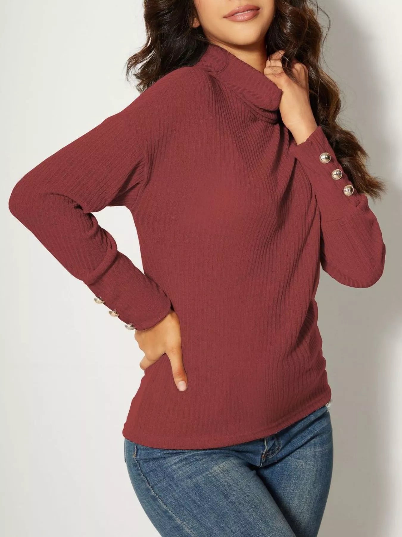 Ribbed Knit Turtleneck Sweater