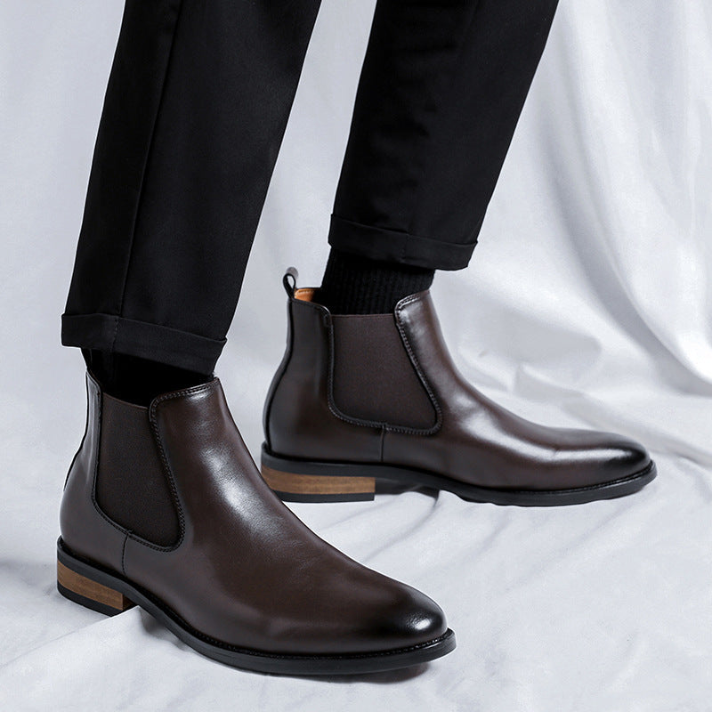 Mens Black High-top Pointed-toe Leather Boots