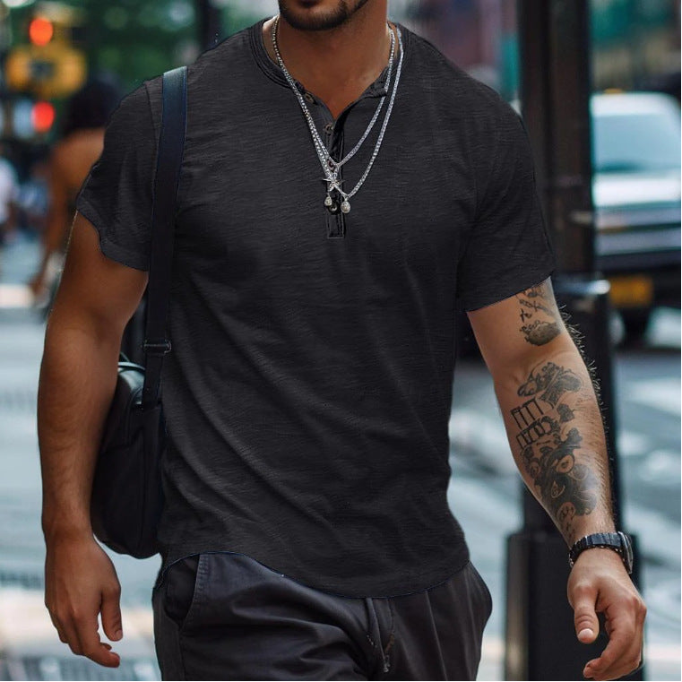 Men's Button Henley Neck Sports Polo Shirt