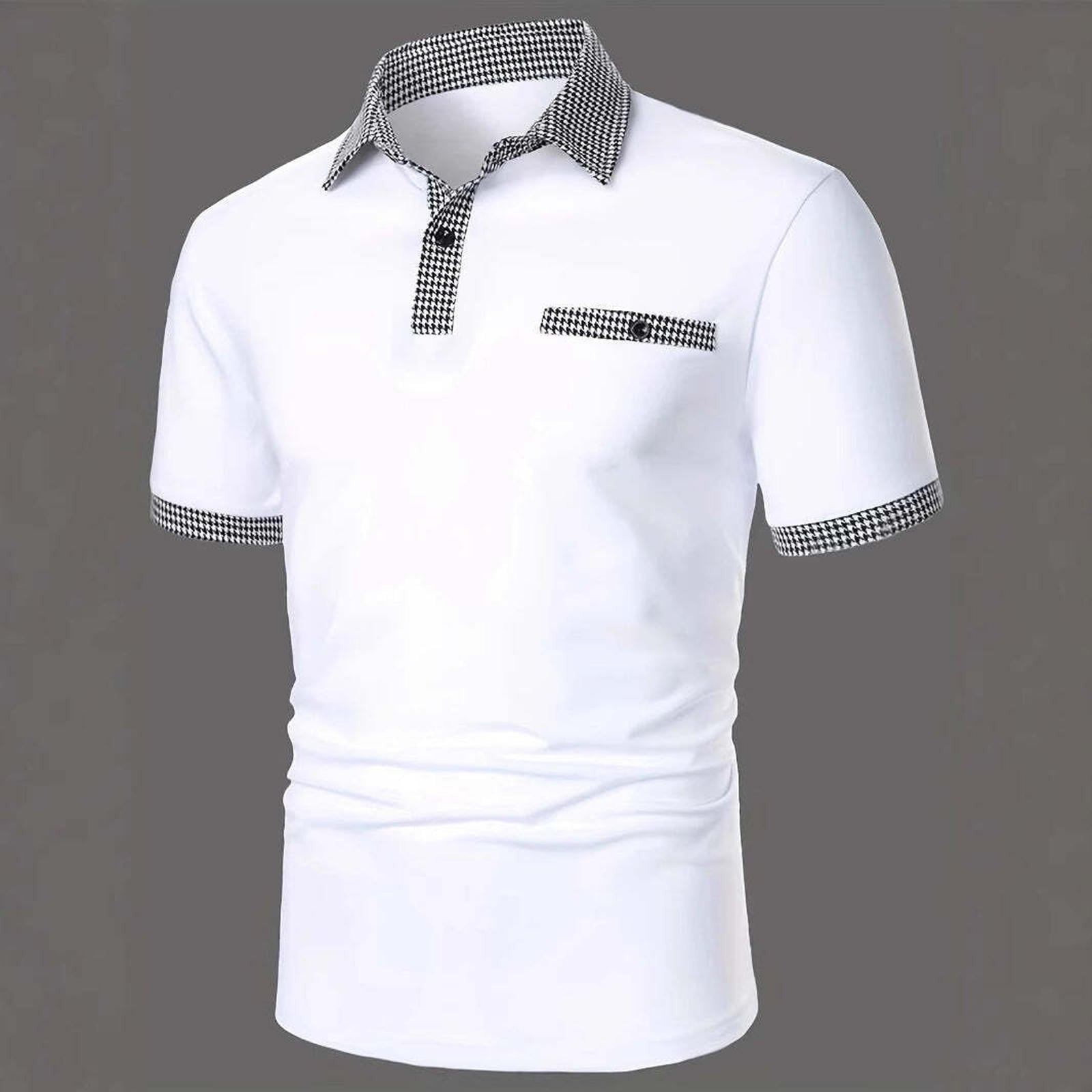 Polo shirt with houndstooth short sleeved collar and T-shirt top