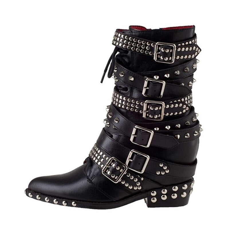 Belt Buckle Ankle Boots Genuine Leather Punk Shoes