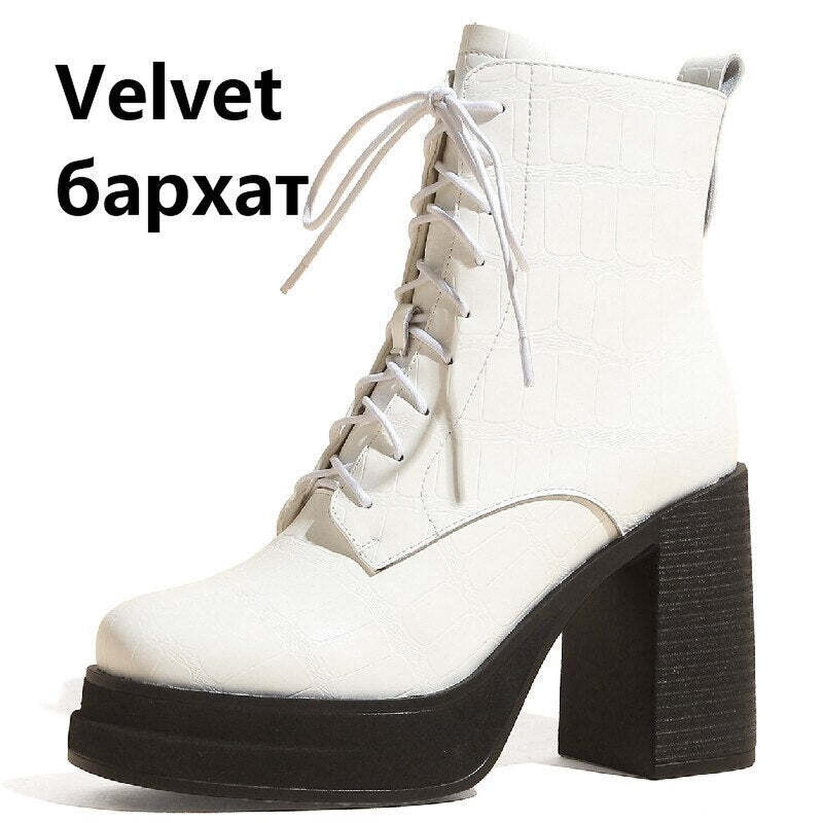 Women Ankle Boots Retro Fashion Office Ladies Chunk Platforms Thick High Heels Genuine Leather Shoes Autumn Winter