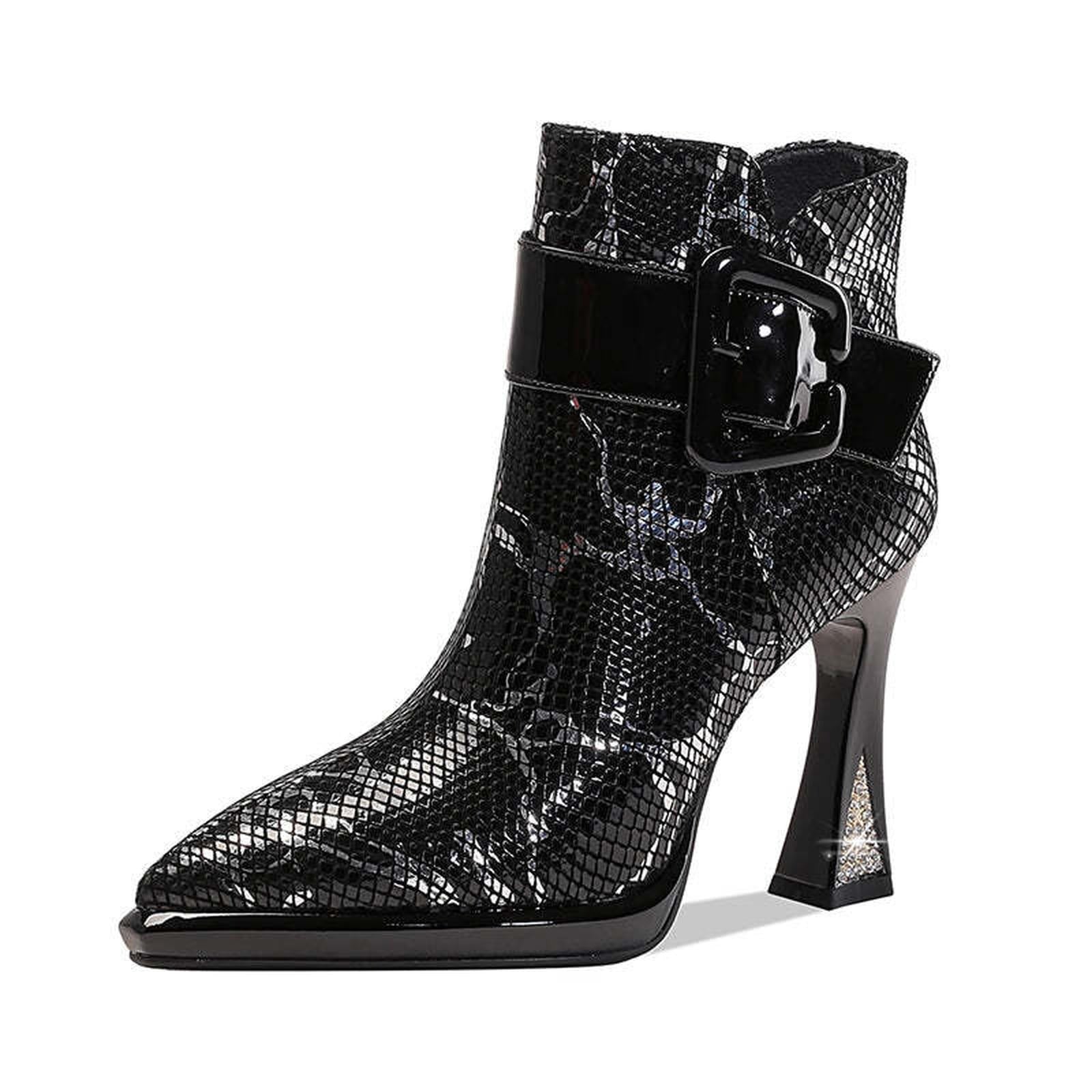 Brand Women's Ankle Booots Autumn Winter Shoes Genuine Leather Sexy High Heels Pointed Toe Gold Silver Dress Party Shoes