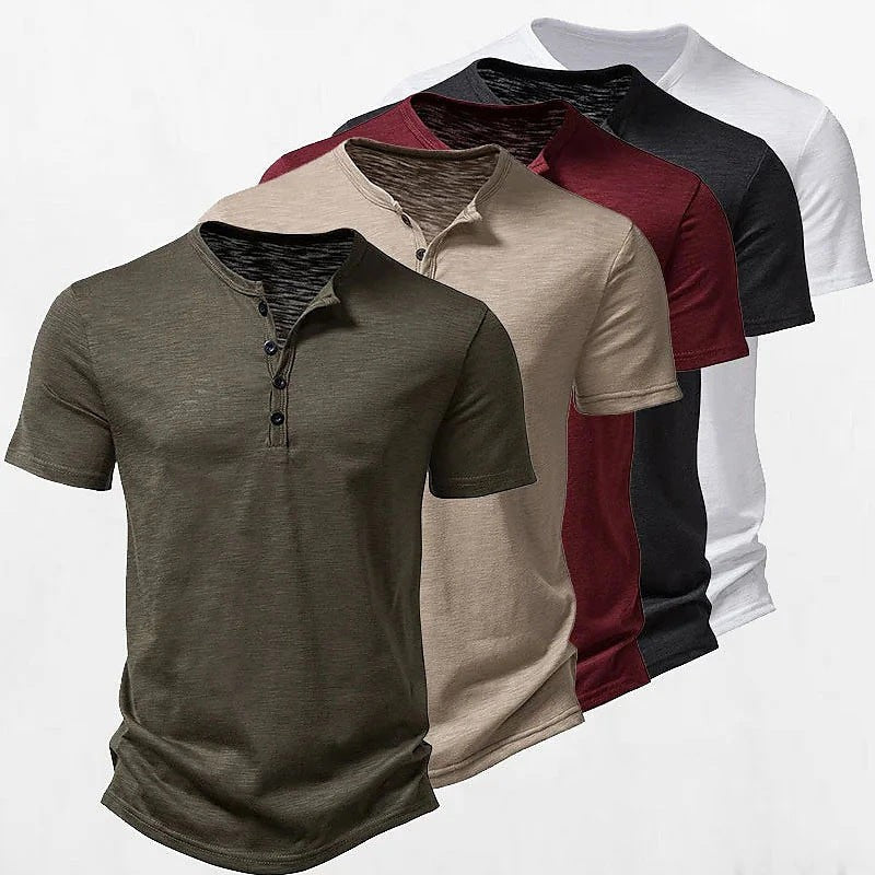 Solid color Henry collar T-shirt Polo shirt