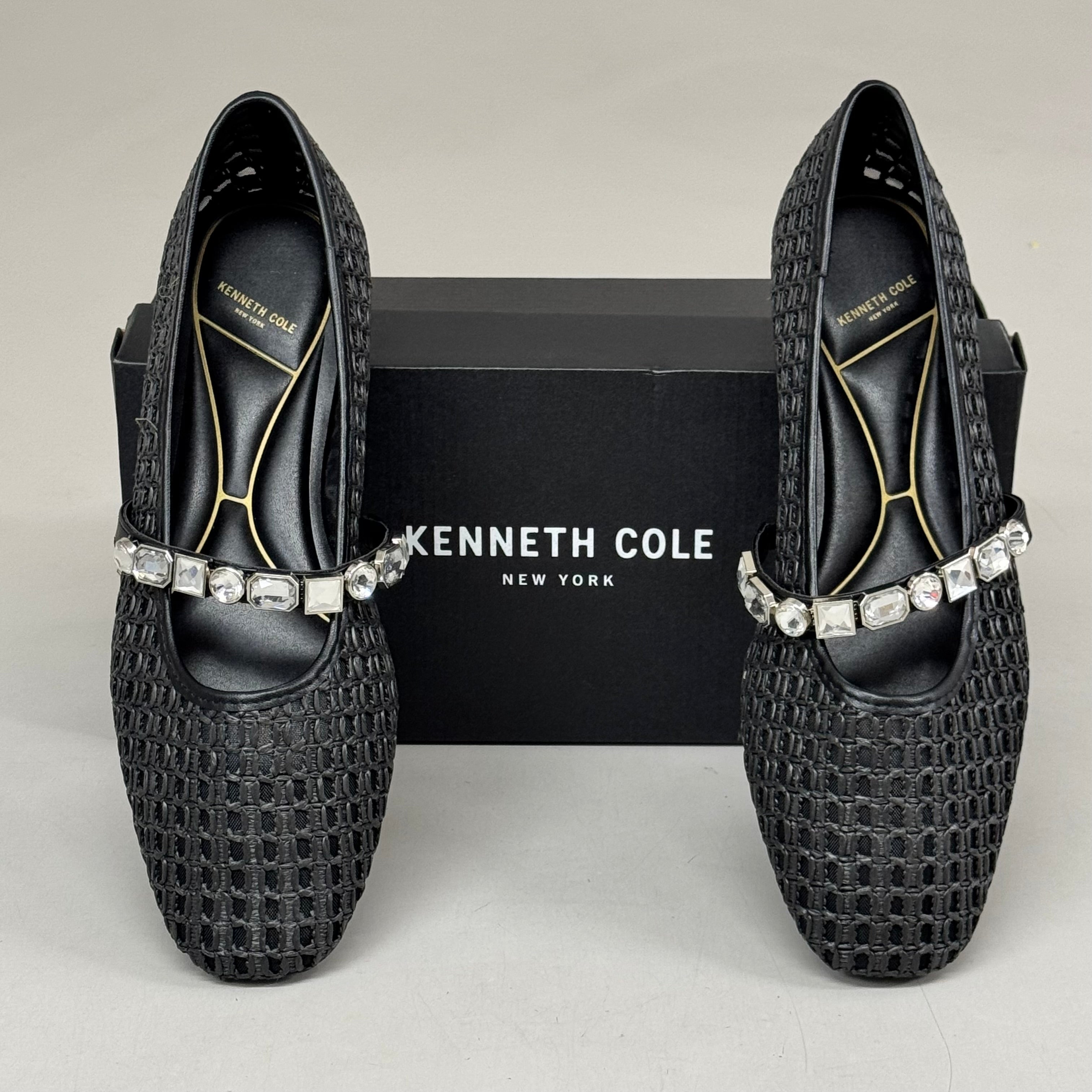 KENNETH COLE  New York Zeta Raffia Jewel Jane Flat Women's Sz 9 Black KL25ZMJ01