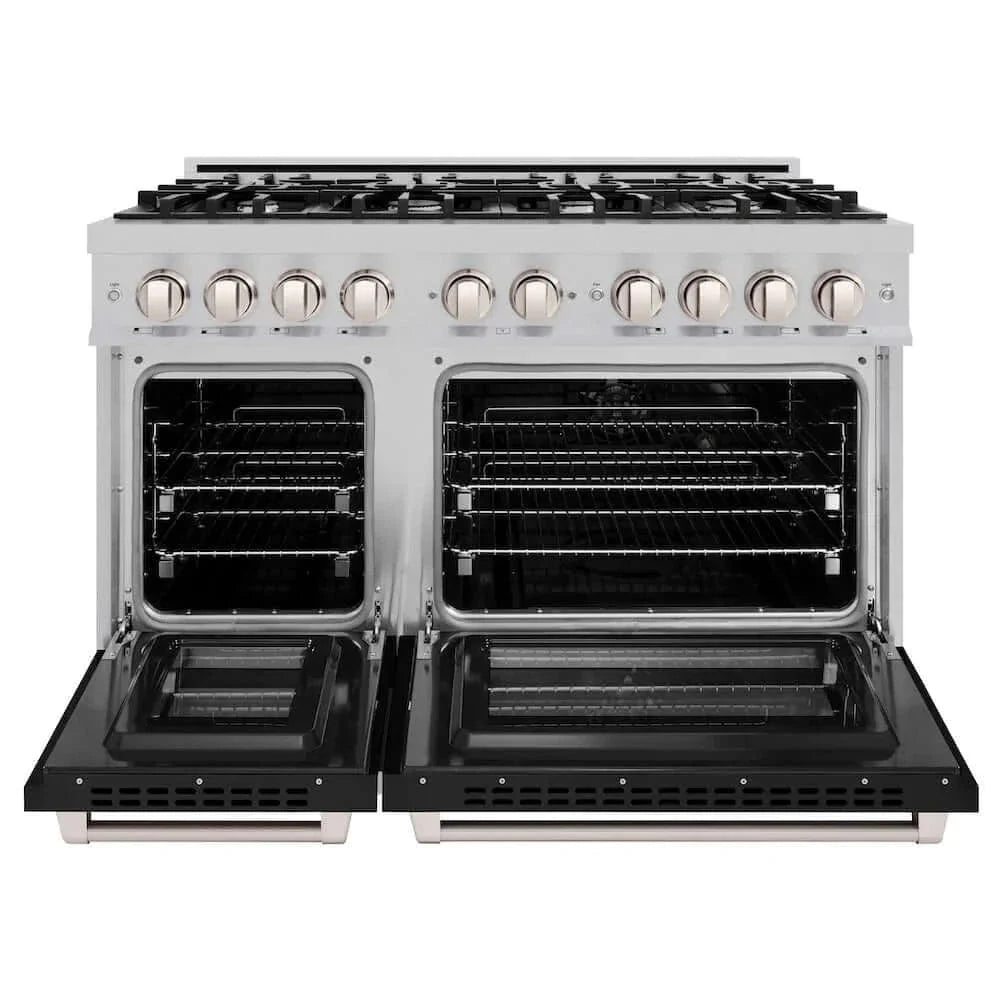 ZLINE 48" Select Gas Range Convection Gas Oven DuraSnow® Stainless Steel Black Matte Door HGRS-BLM-48
