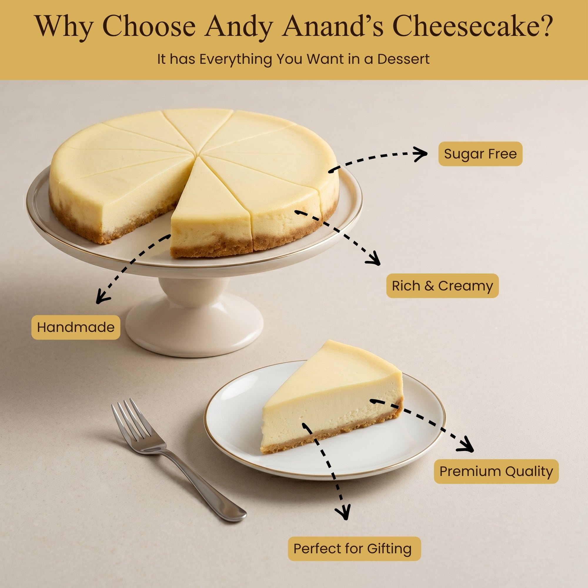Andy Anand Sugar-Free & Gluten-Free New York Cheesecake, 9-Inch, 2 lb – Diabetic-Friendly, Real California Cream Cheese, Birthday Gift Box
