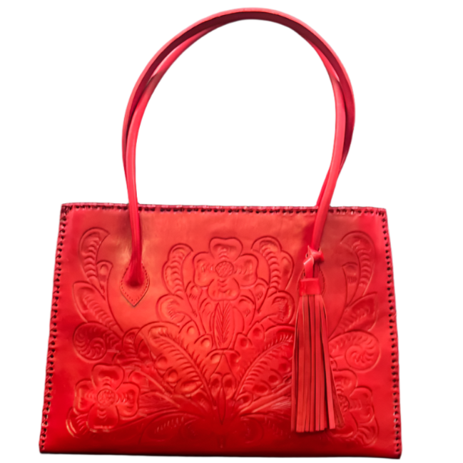 The Amy| Hand-Tooled Leather Tote Bag