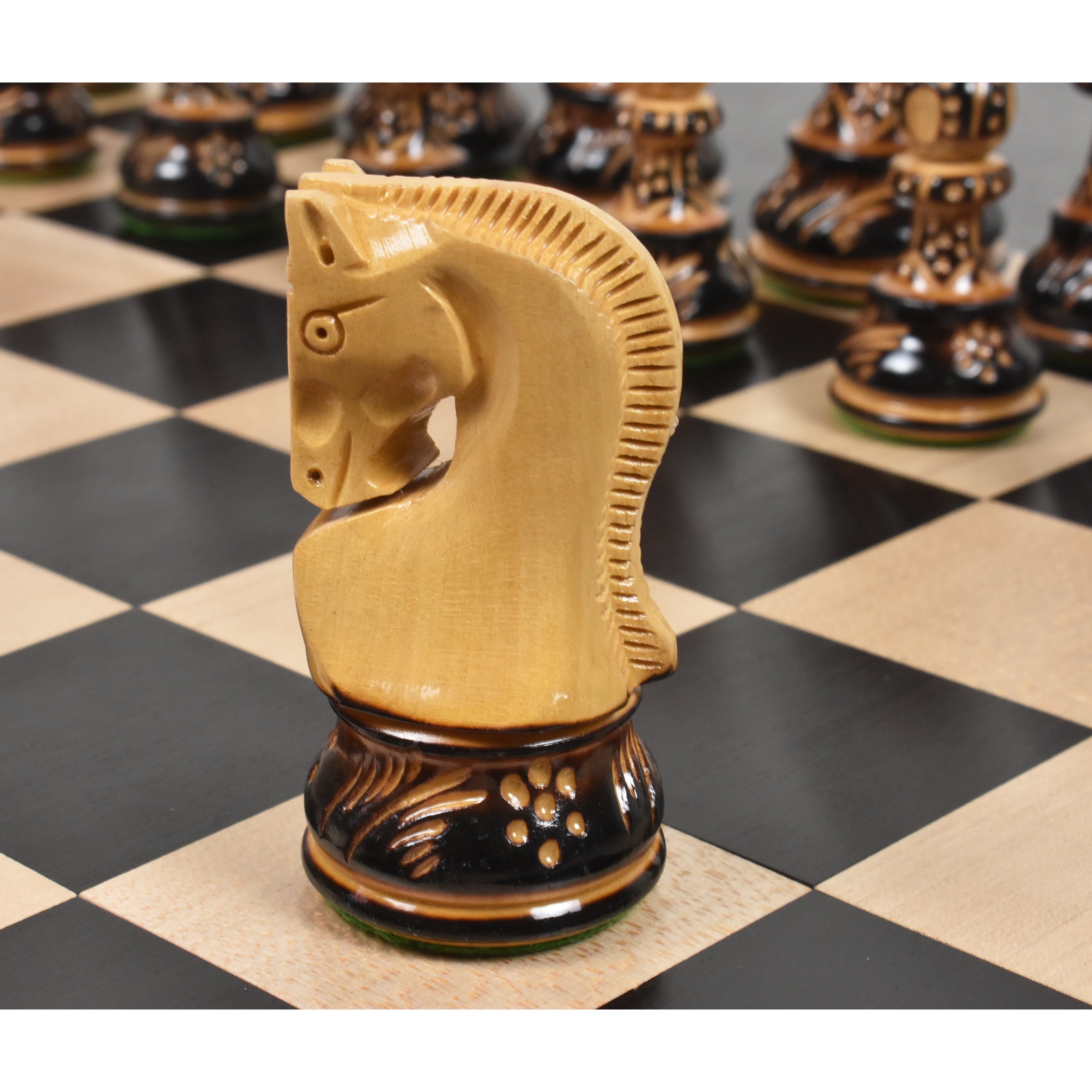 3.75" Artisan Carving Burnt Zagreb Chess Set- Chess Pieces Only - Weighted Boxwood