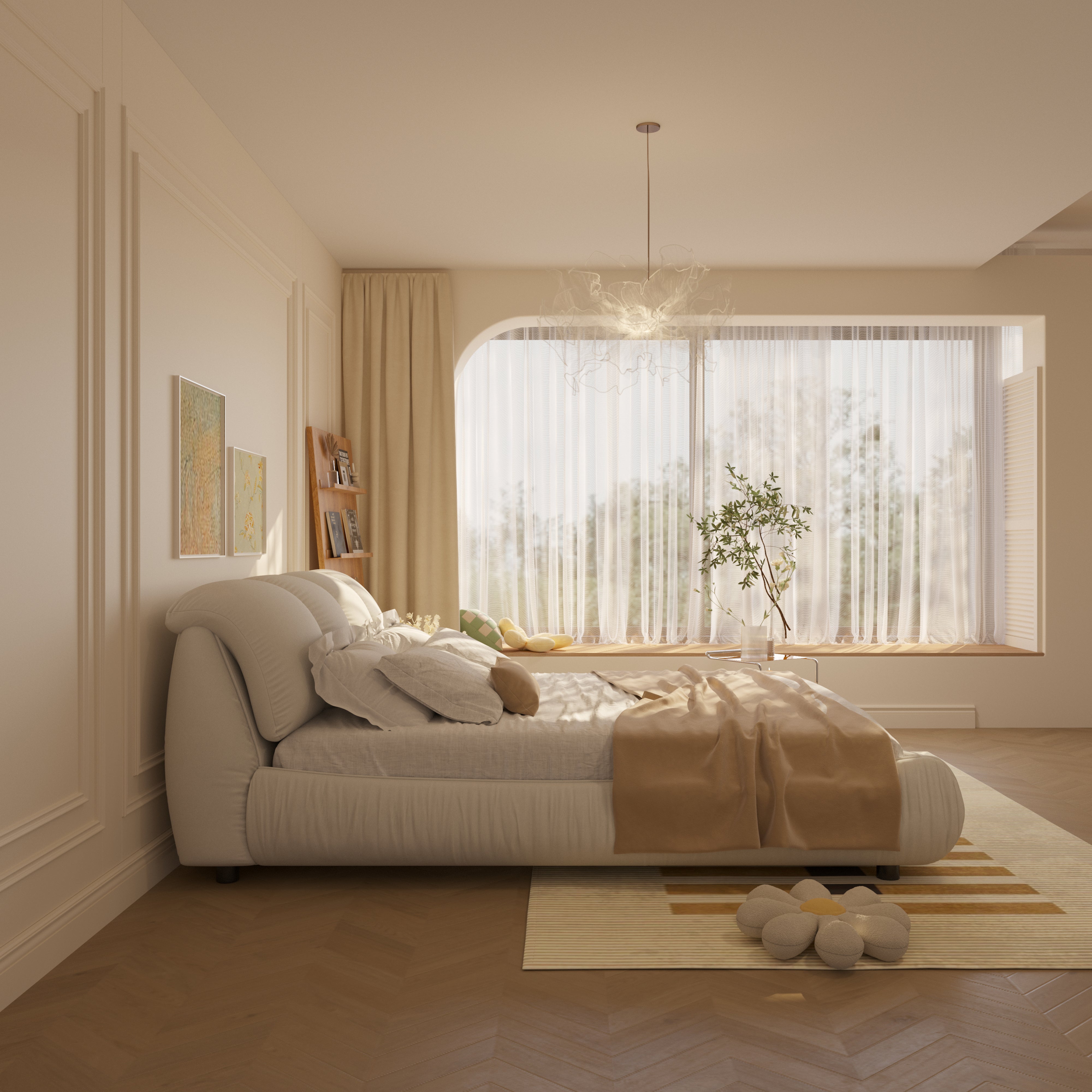 King Size Luxury Upholstered Platform Bed with Oversized Backrest