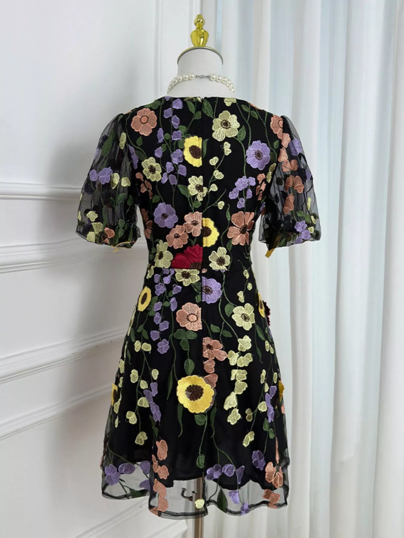 Plus Size Embroidered Floral V-Neck Mini Dress