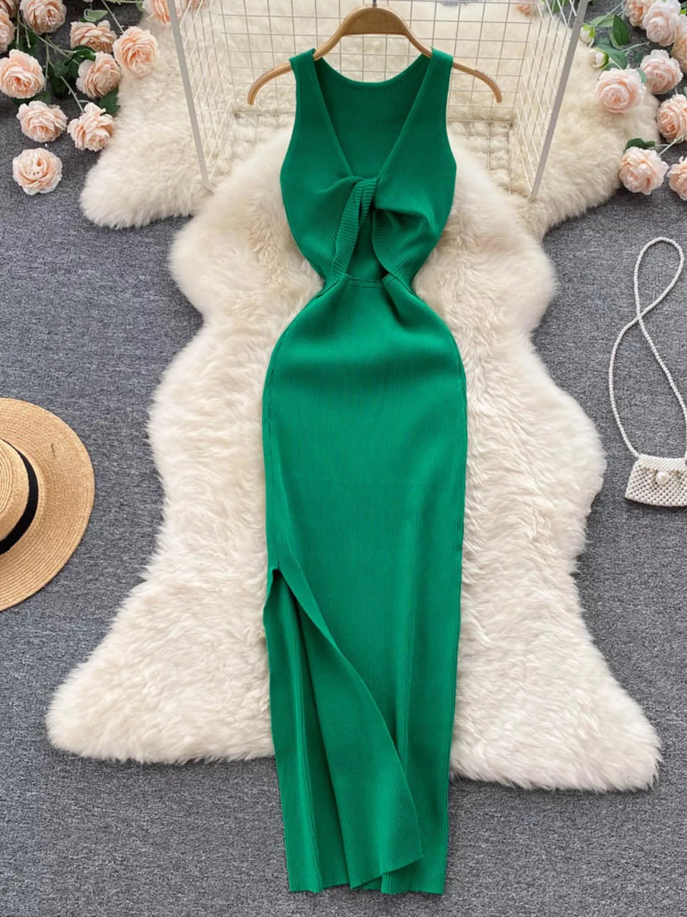 Knot Back Sleeveless Knit Bodycon Midi Dres