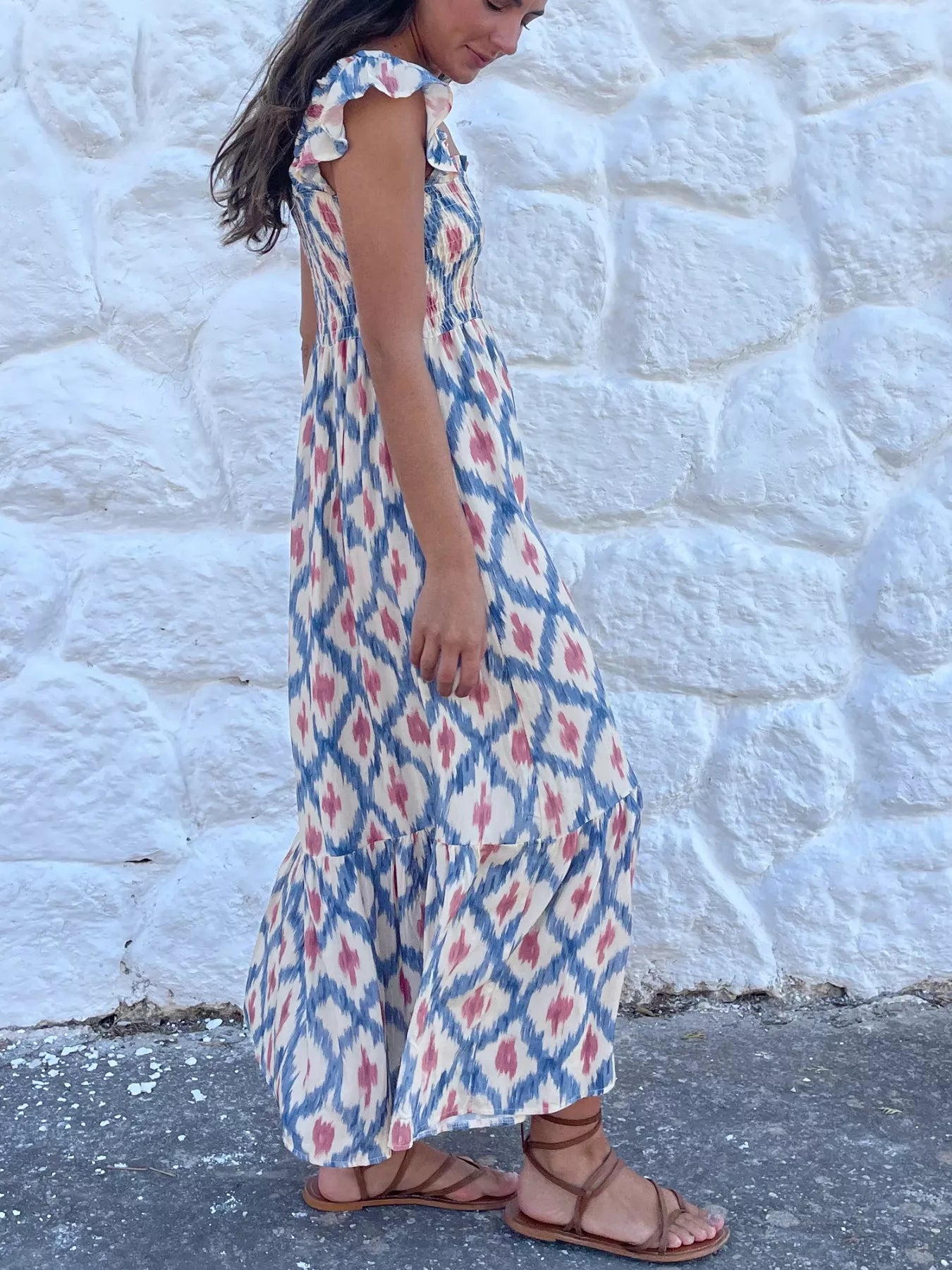 Smocked Ruffle Sleeve Maxi Dress