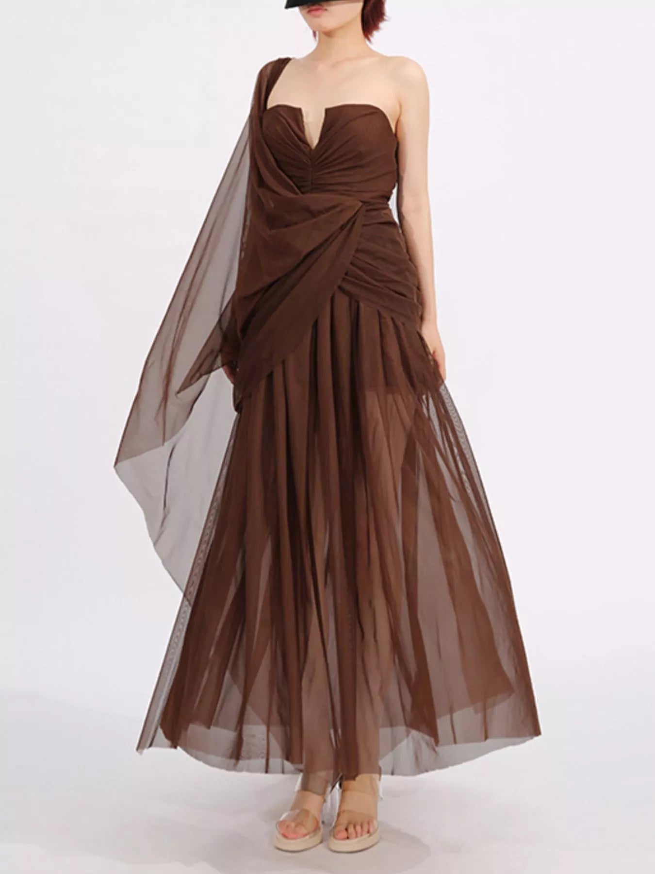 One-Shoulder Flowy Mesh Dress