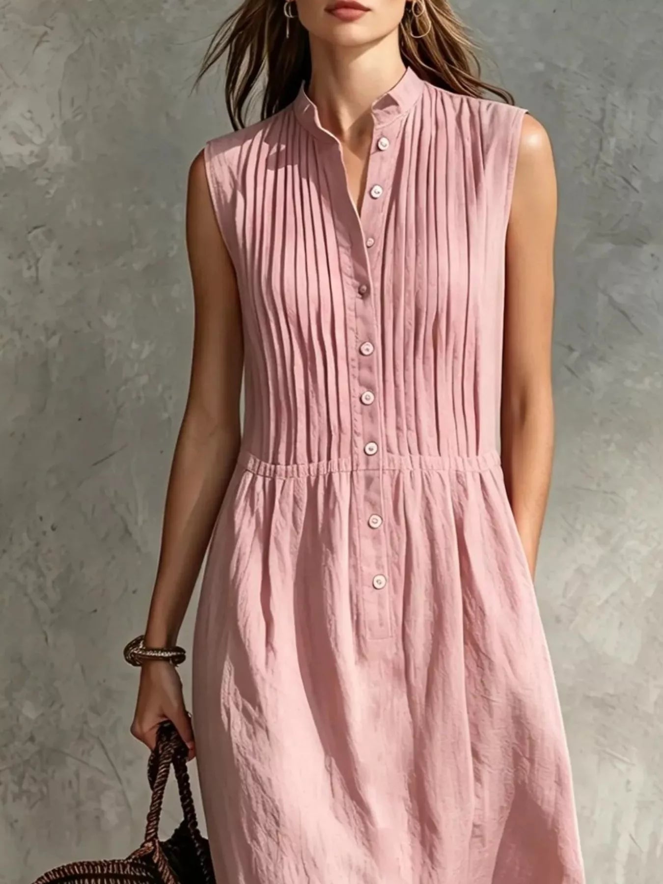 Full Size Sleeveless Button Front Midi Dress Plus Size