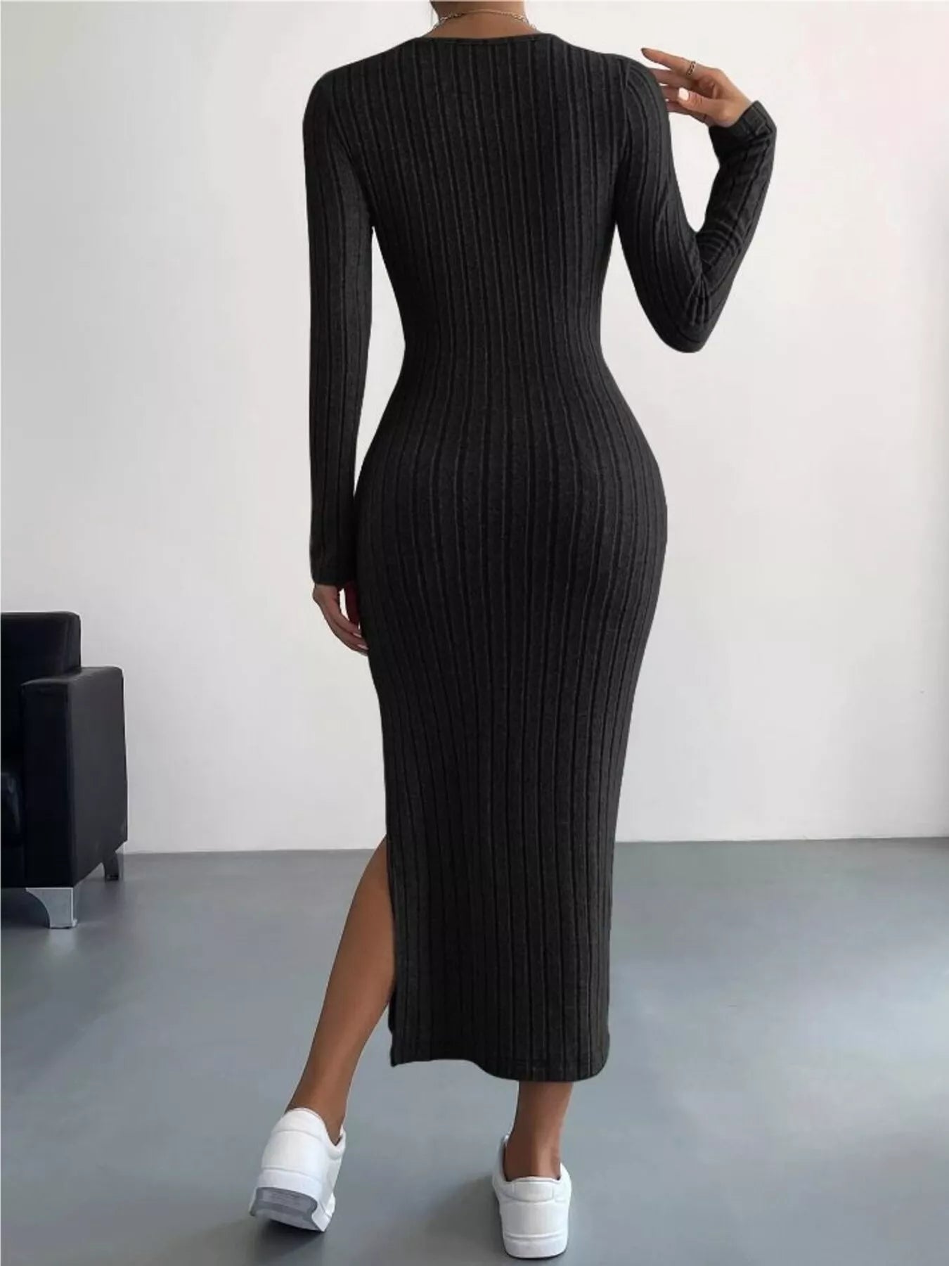 Full Size Ribbed Knit Bodycon Midi Dress Plus Size