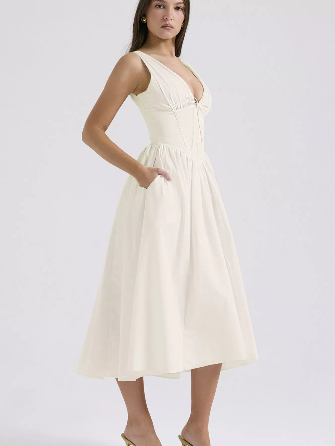 V-Neck Sleeveless Midi Dress