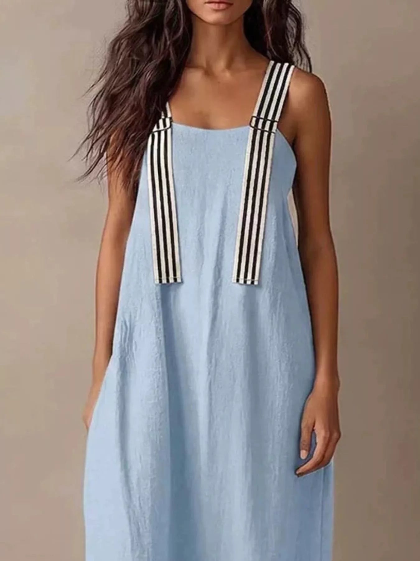 Striped Straps Midi Dress