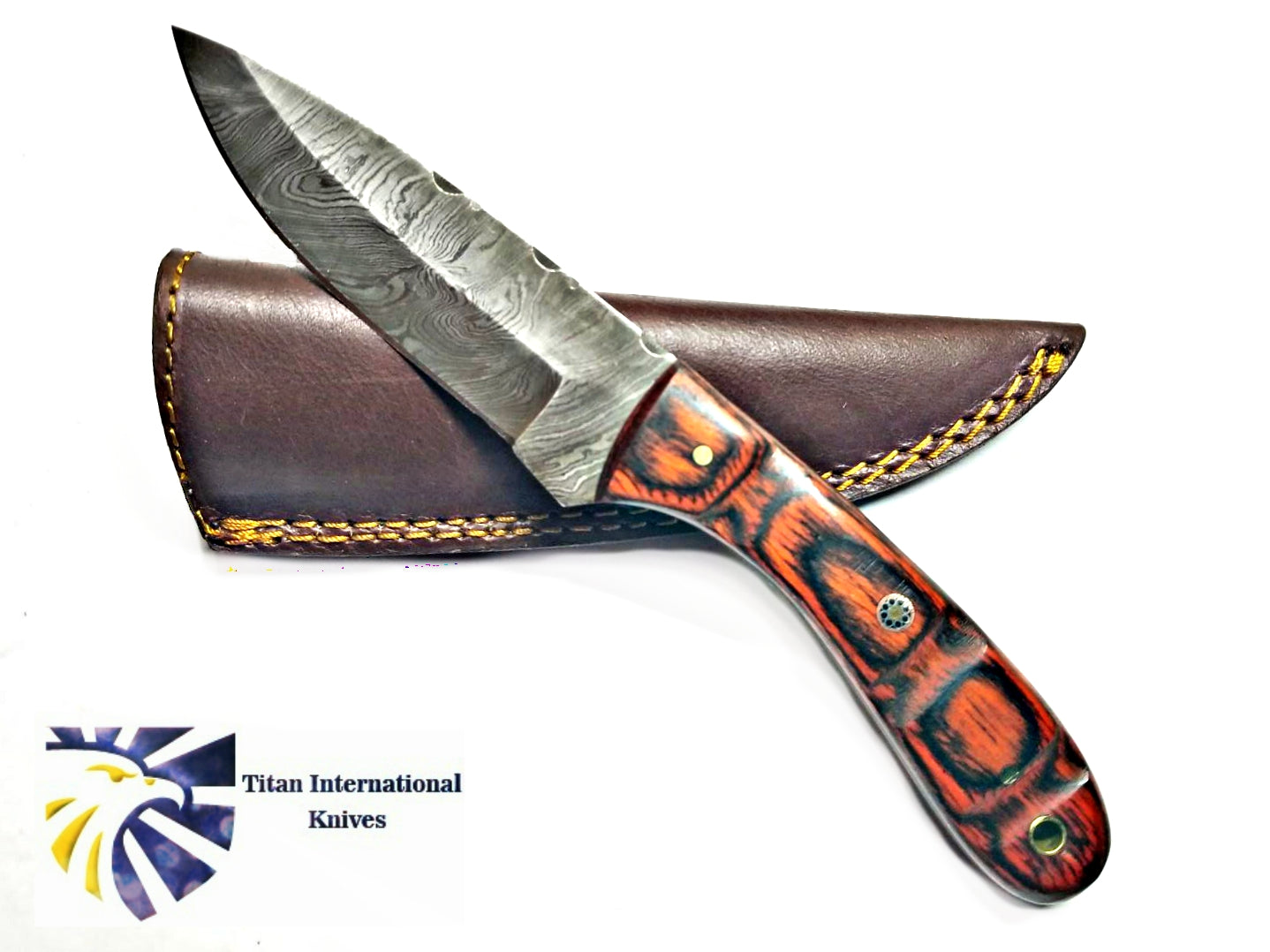 HAND FORGED KNIFE, DAMASCUS KNIFE, DROP- STYLE BLADE, Rosewood SCALES HUNTING KNIFE BY TITAN TD-180 (1)