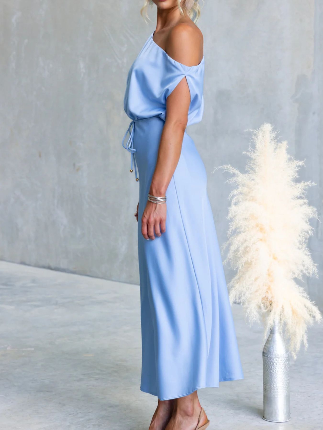 One-Shoulder Tied Midi Dress