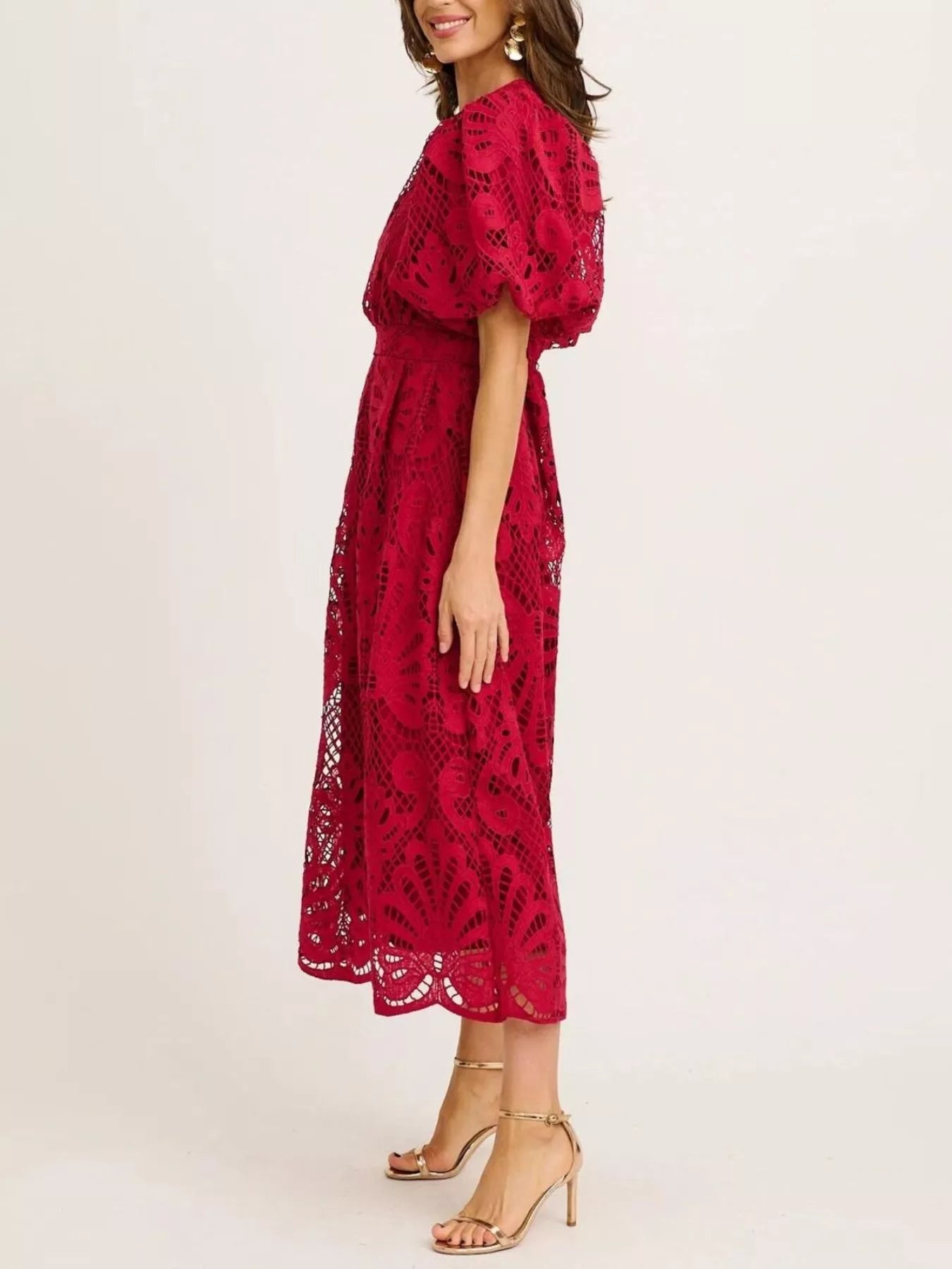 Lace Puff Sleeve Midi Dress