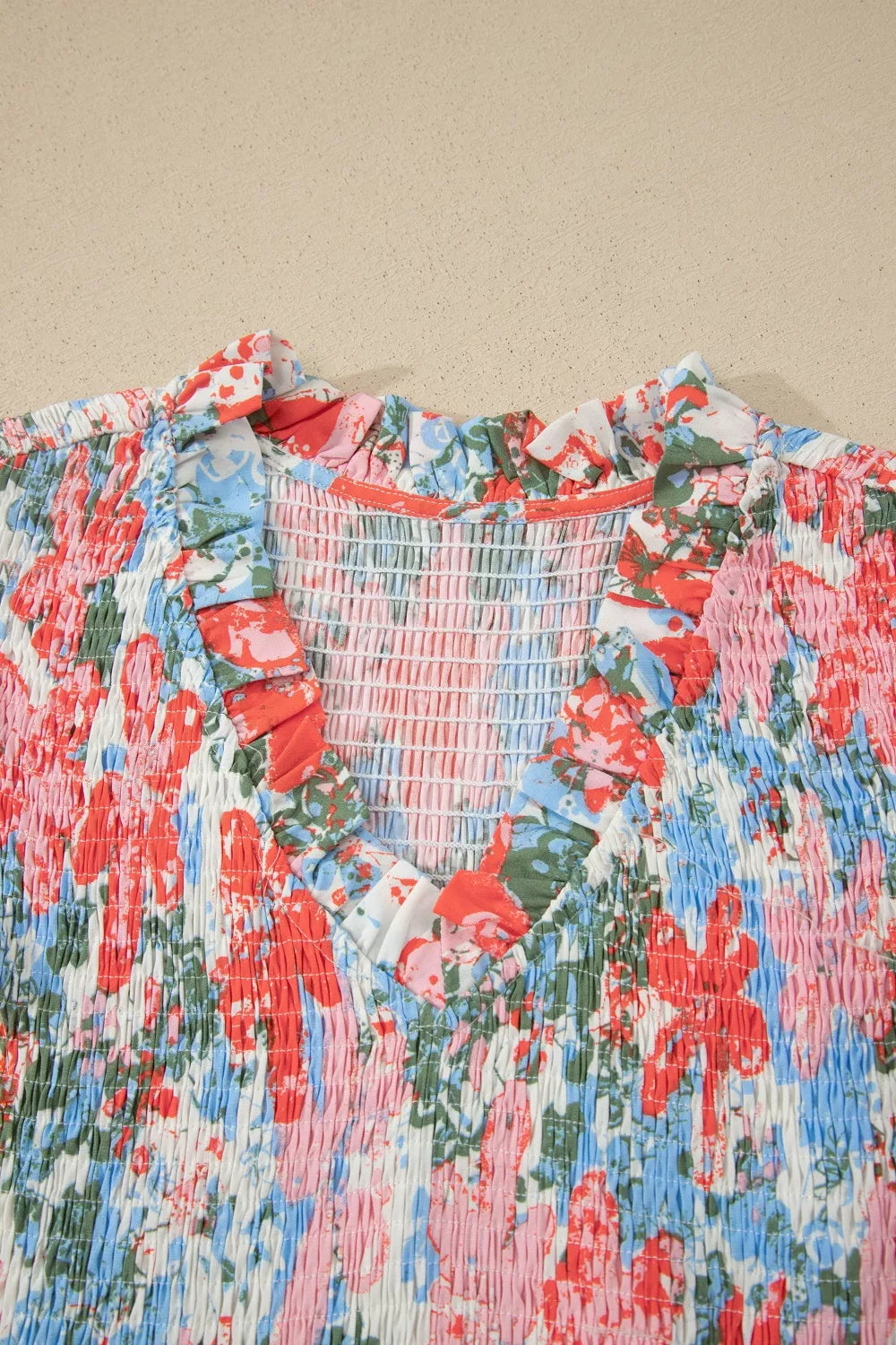 Floral Print V Neck Contrast Trim Flutter Sleeve Long Dress