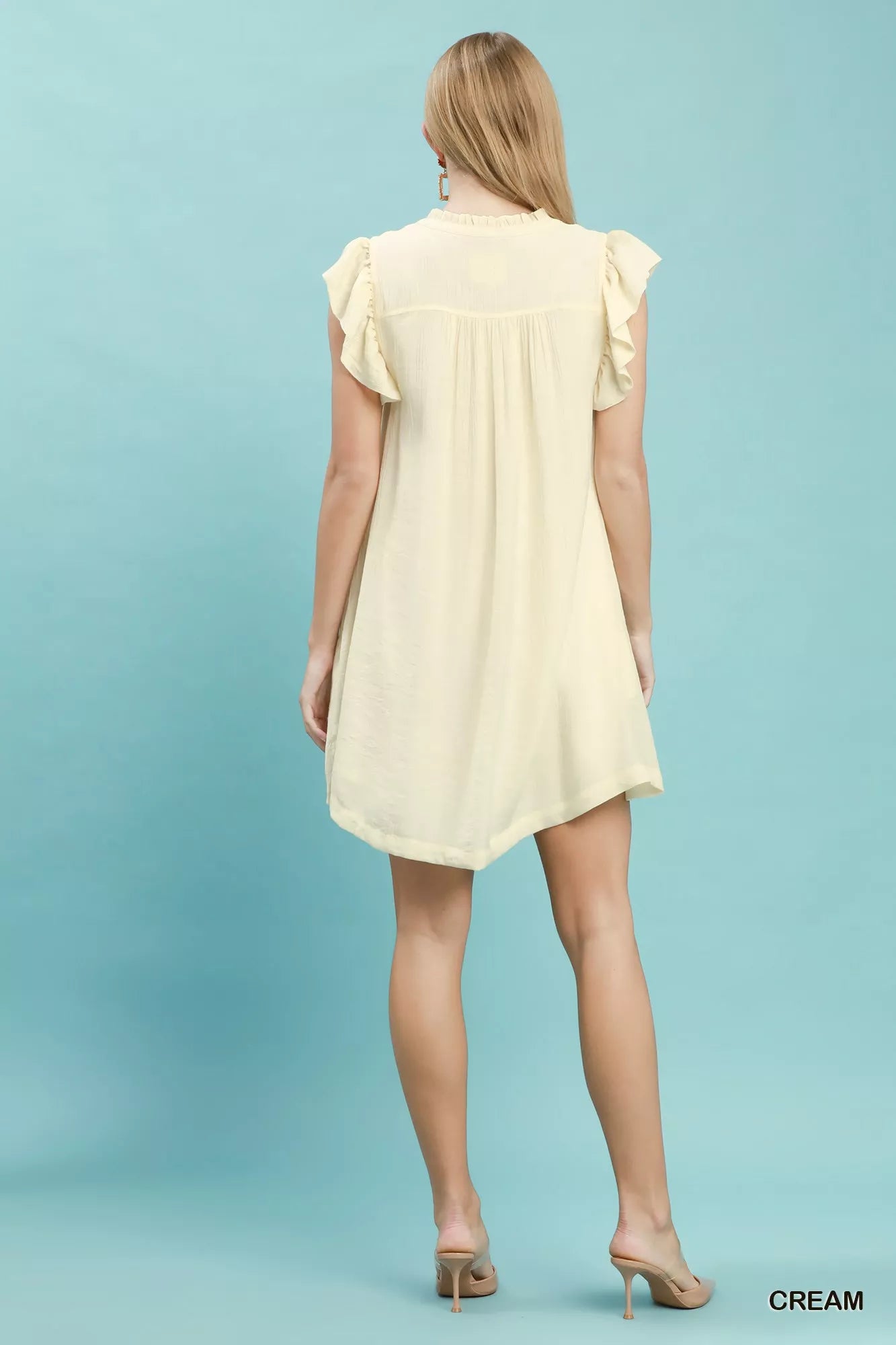 Umgee Ruffle Sleeve Henley Shift Dress