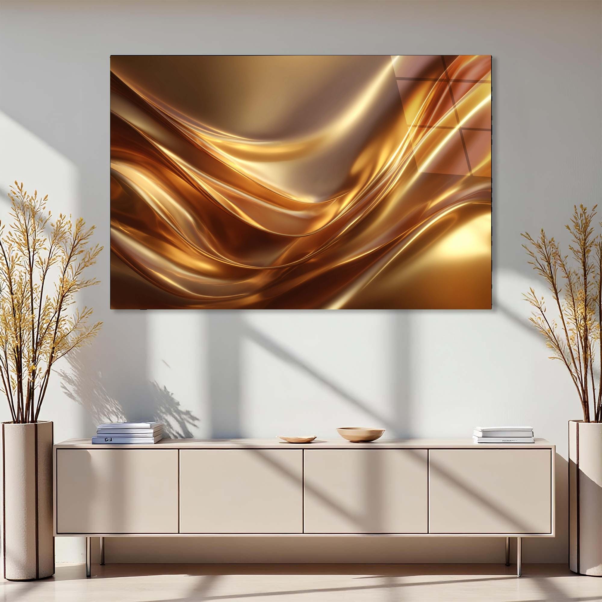 Liquid Gold Abstract Glass Wall Art | Modern Luxury Decor