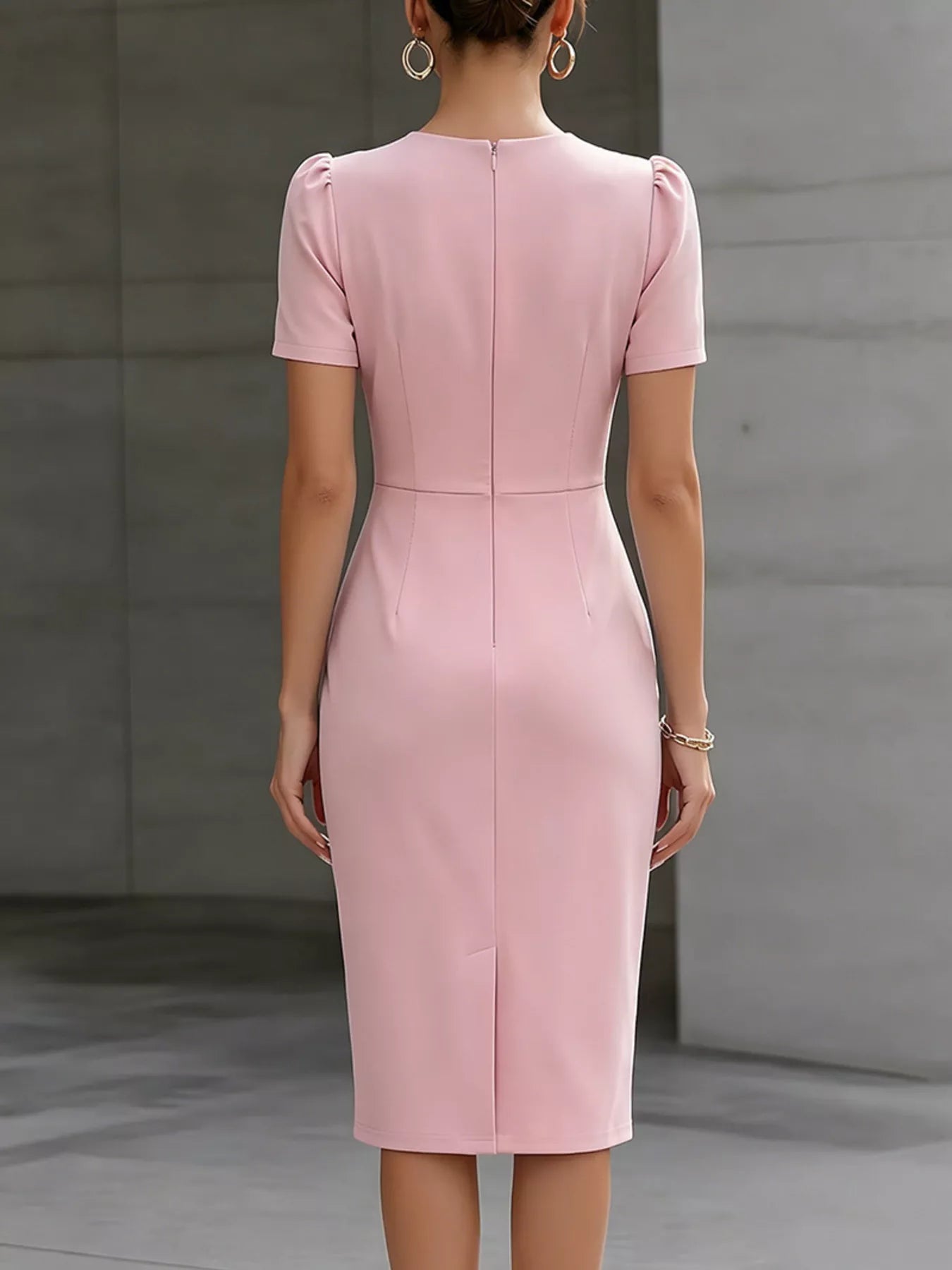 Ruched Short Sleeve Midi Dress