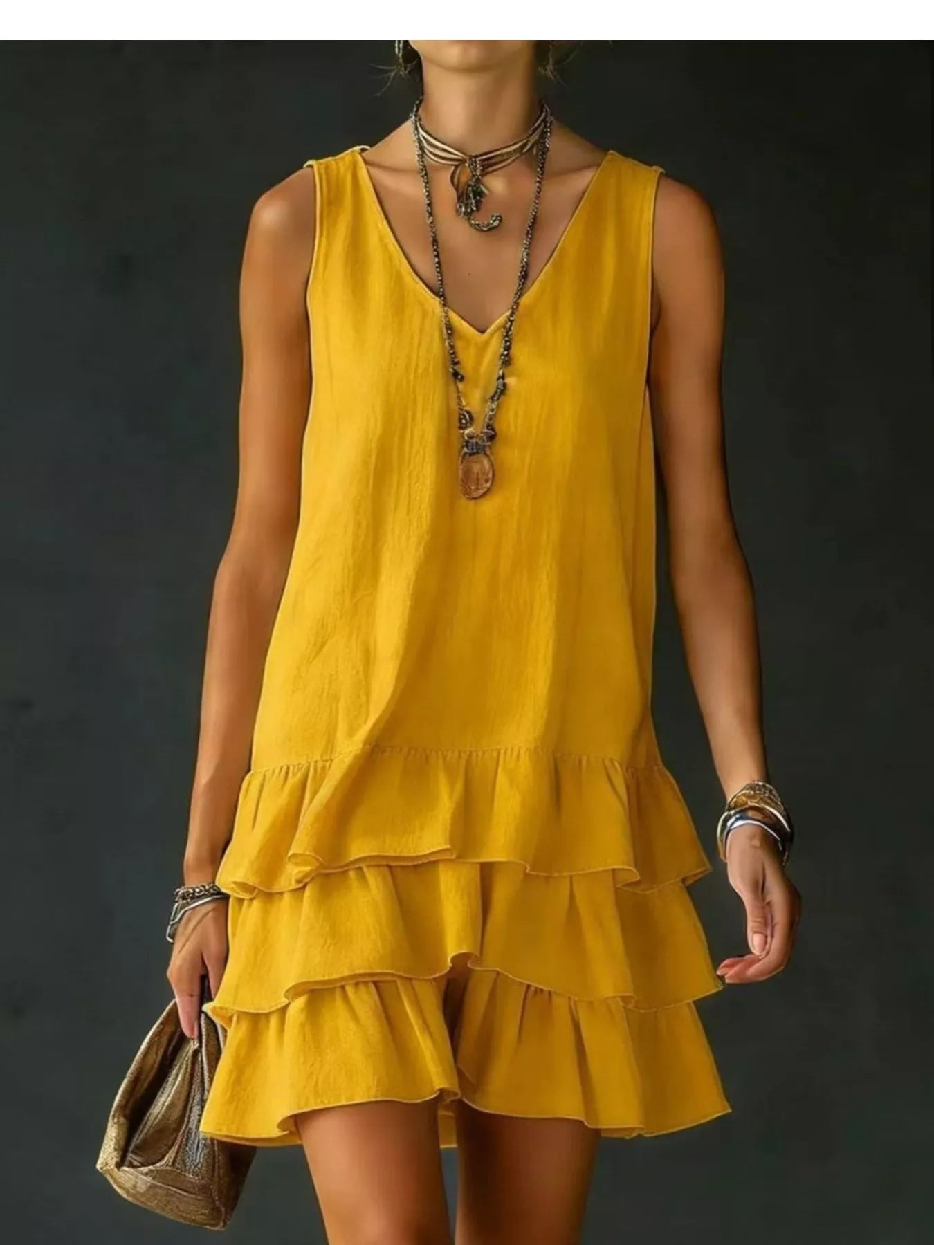 Full Size Ruffled Hem V-Neck Sleeveless Dress Plus Size