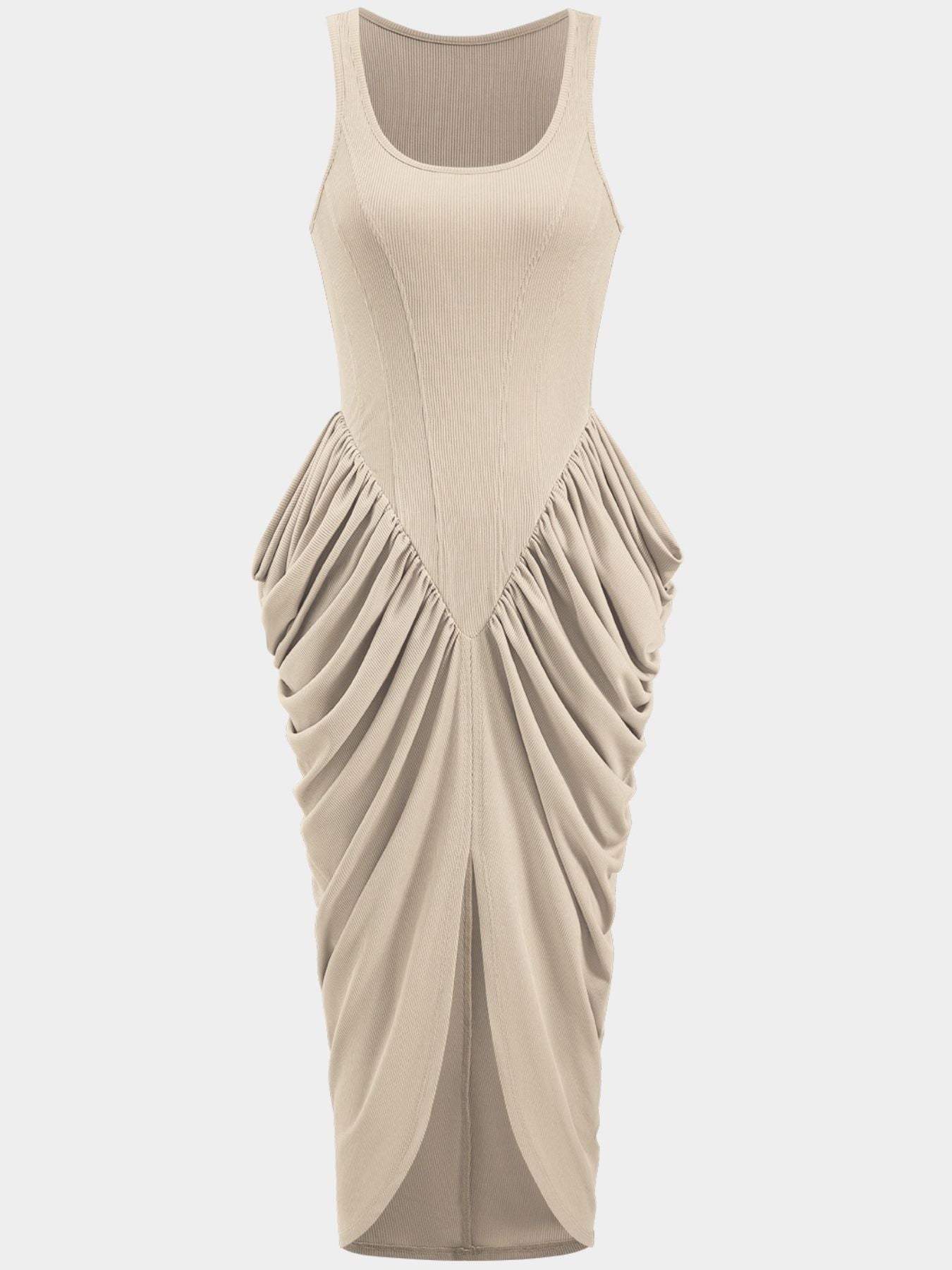 Ruched Detail Slit Midi Dress