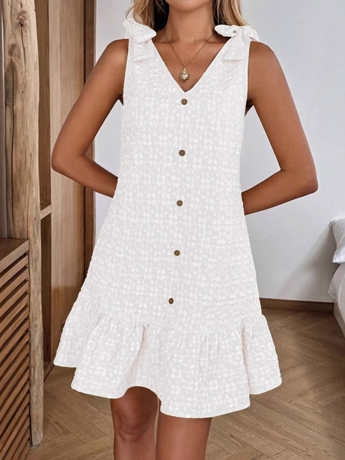 Ruffled Hem Tie Shoulder Dress