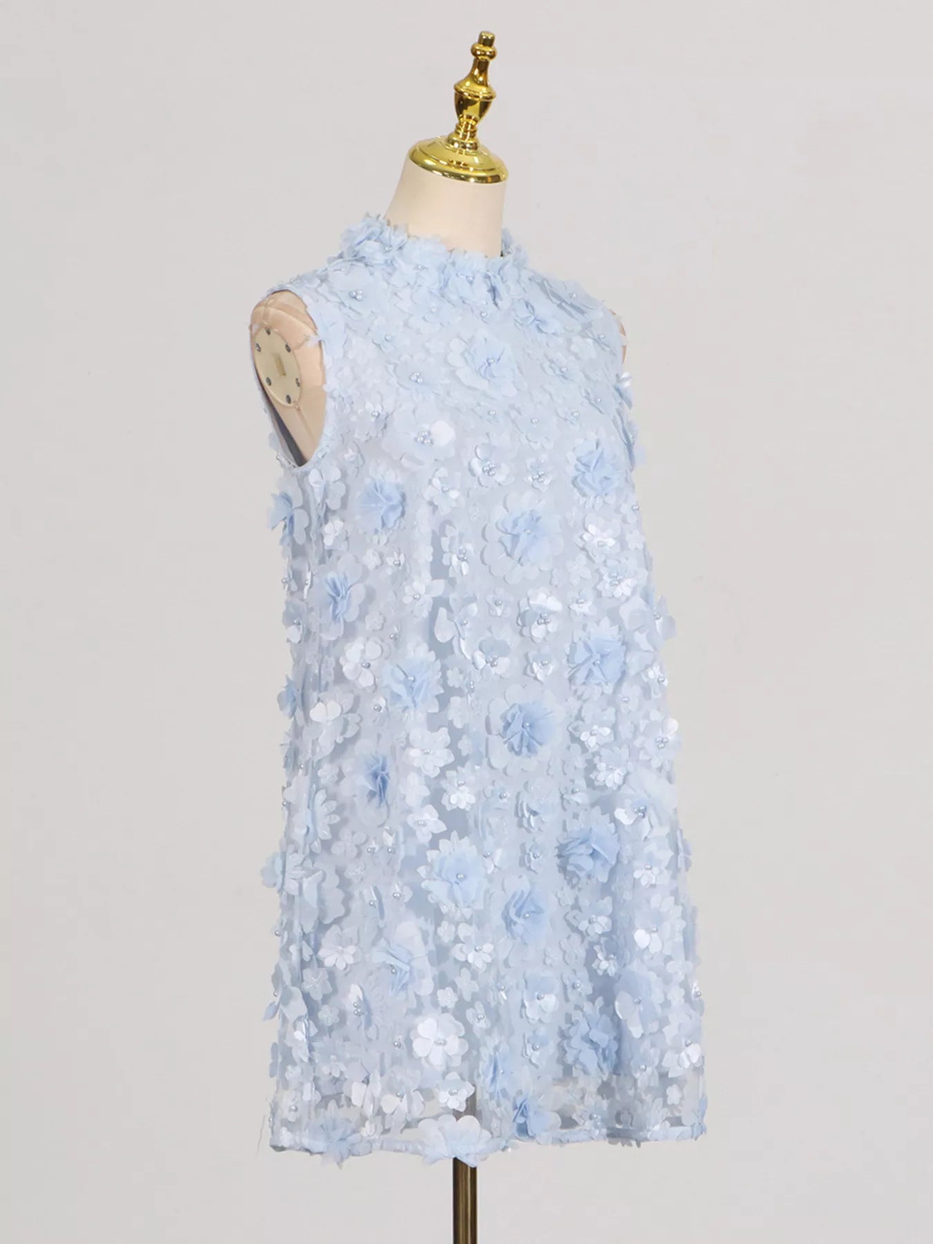 Floral Applique High Neck Sleeveless Mini Dress
