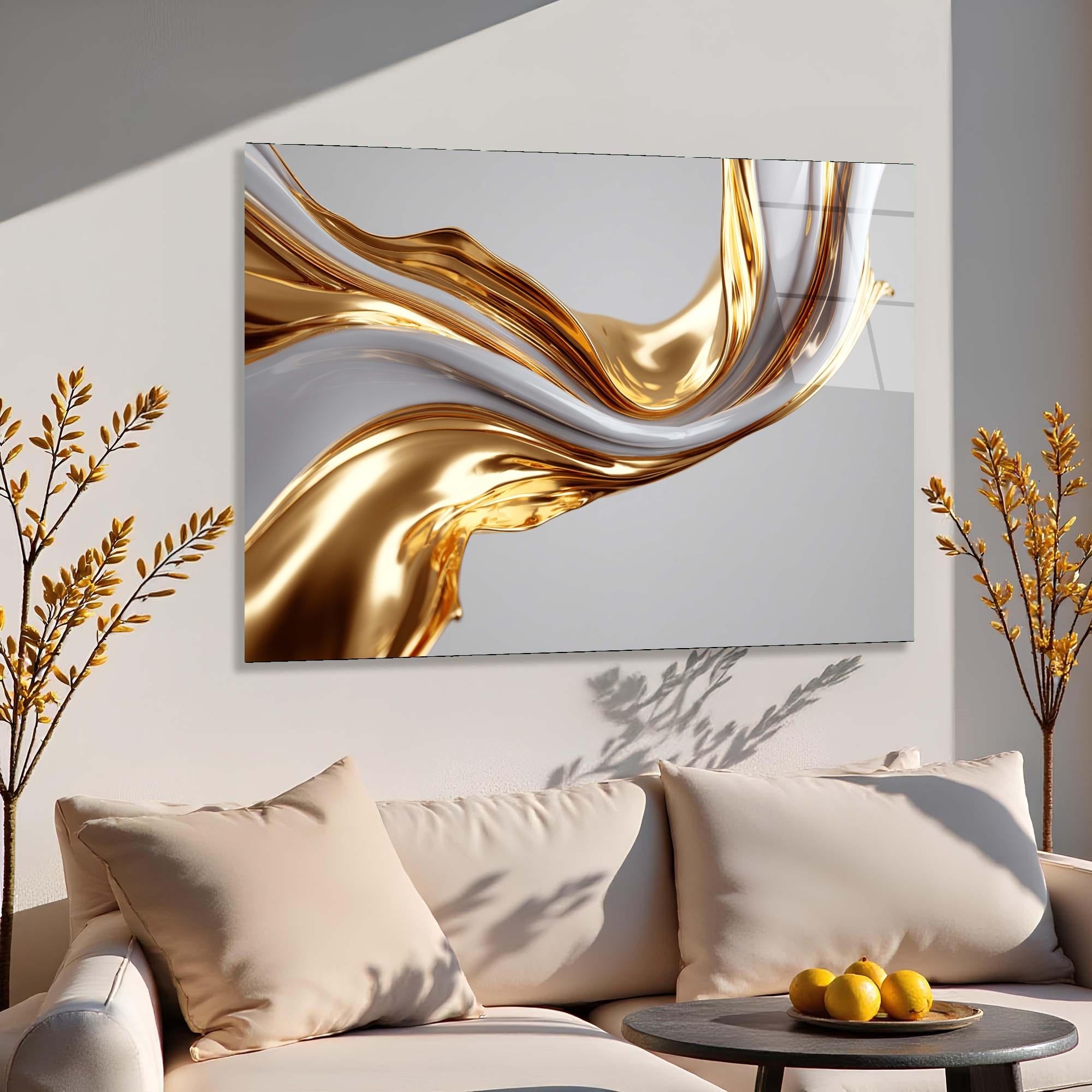 Gold & Ivory Abstract Glass Wall Art | Modern Luxury Decor