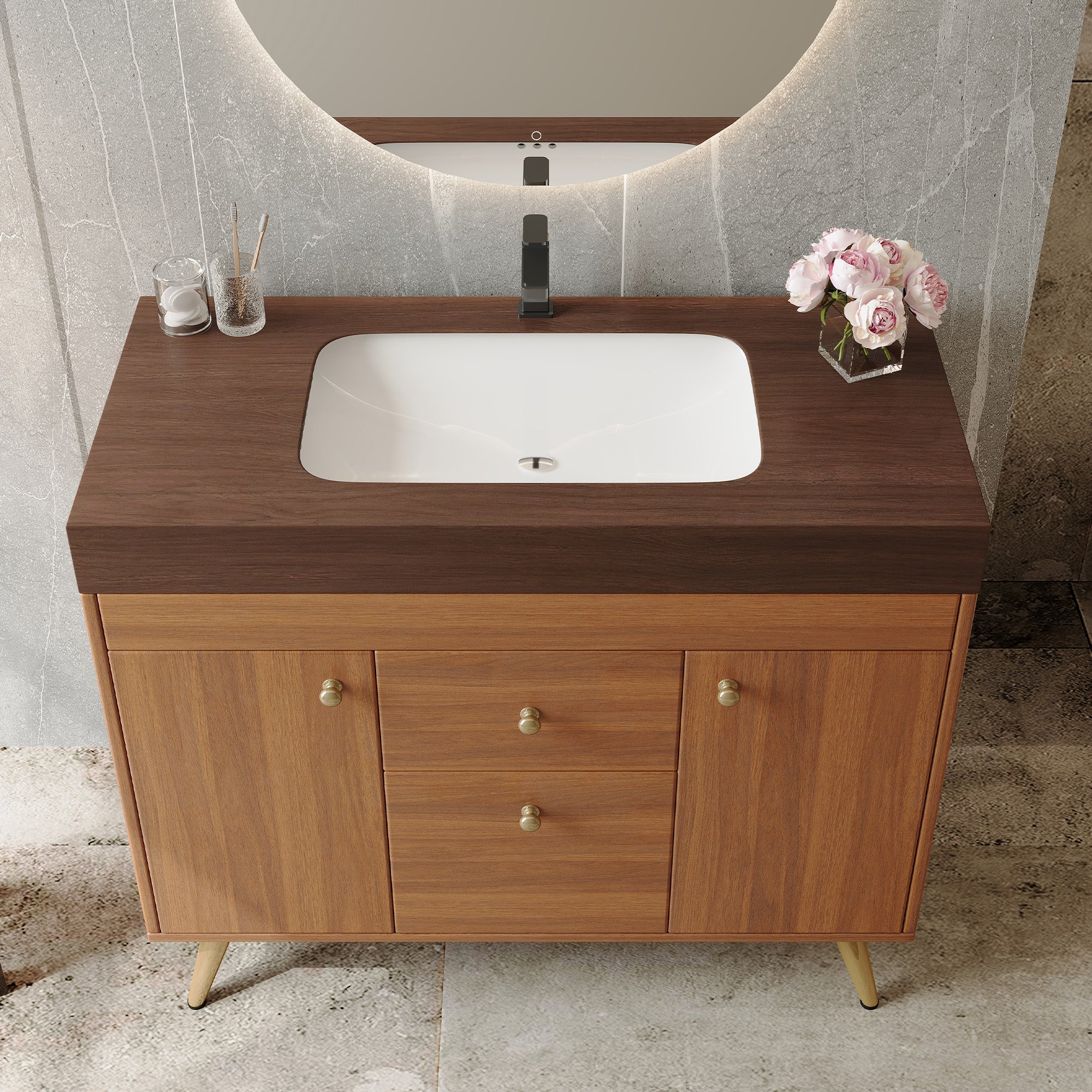 36" Modern Freestanding Bathroom Vanity with Sintered Stone Top
