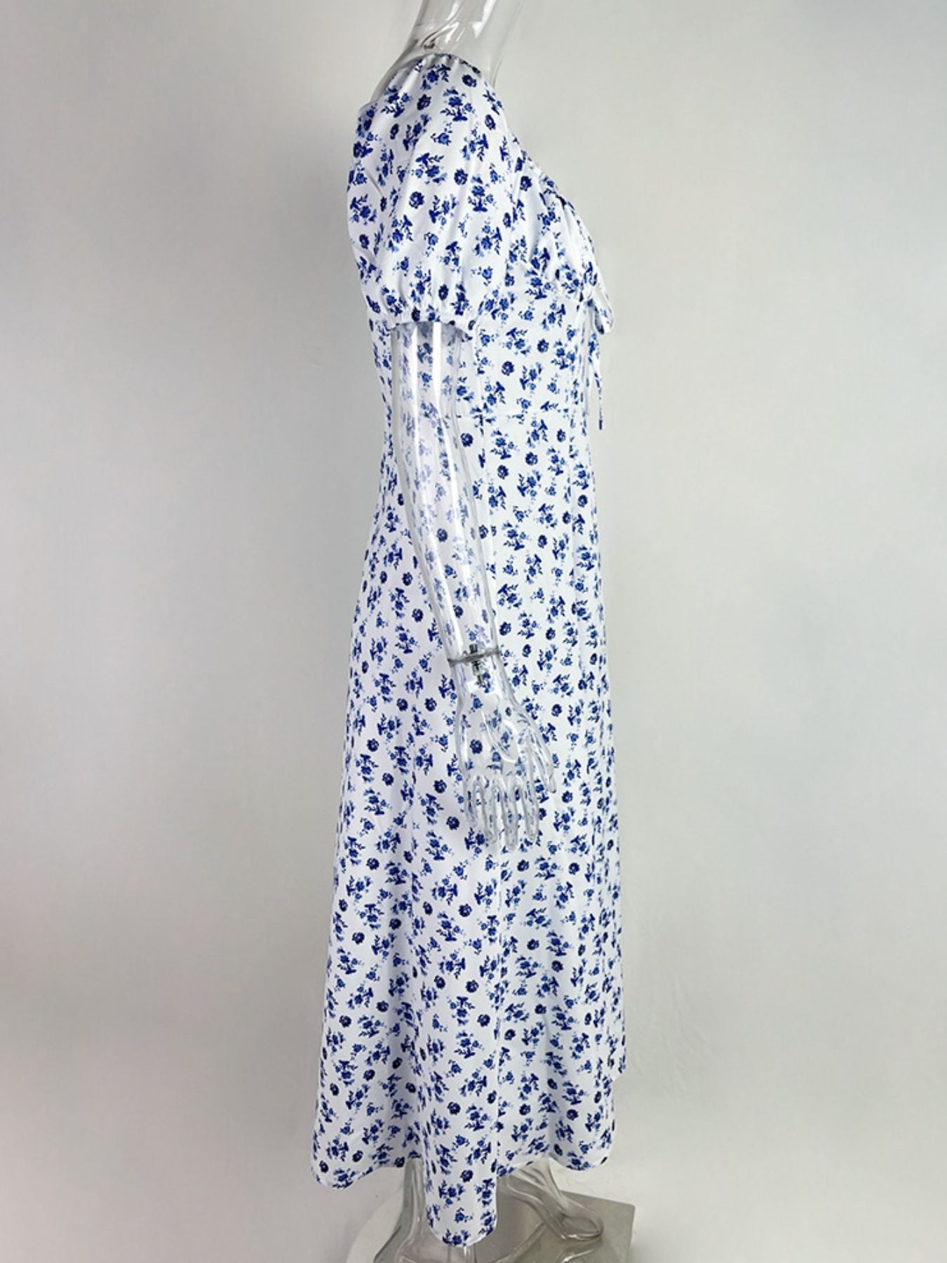 Full Size Floral Print Tie Front Slit Dress Plus Size