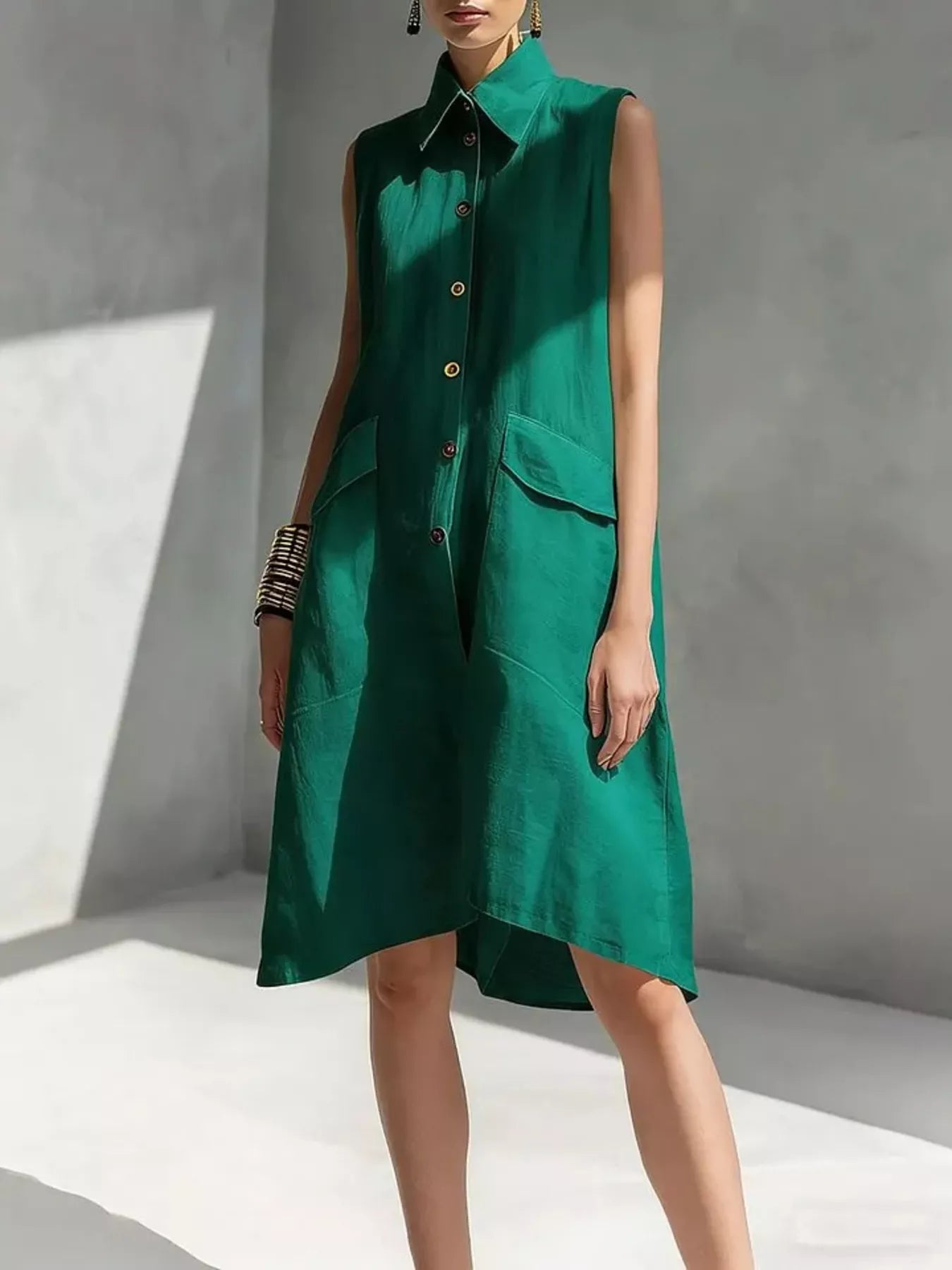 Full Size Button Front Sleeveless Dress Plus Size