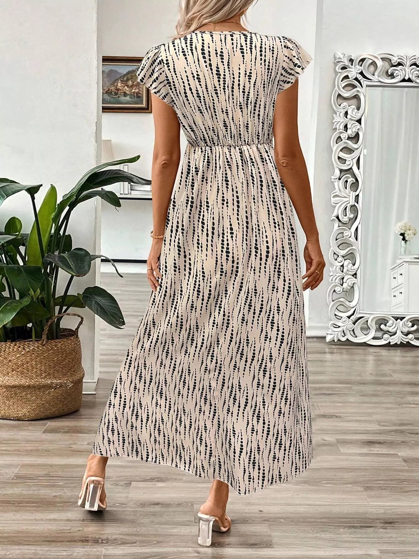 Surplice Cap Sleeve Midi Dress