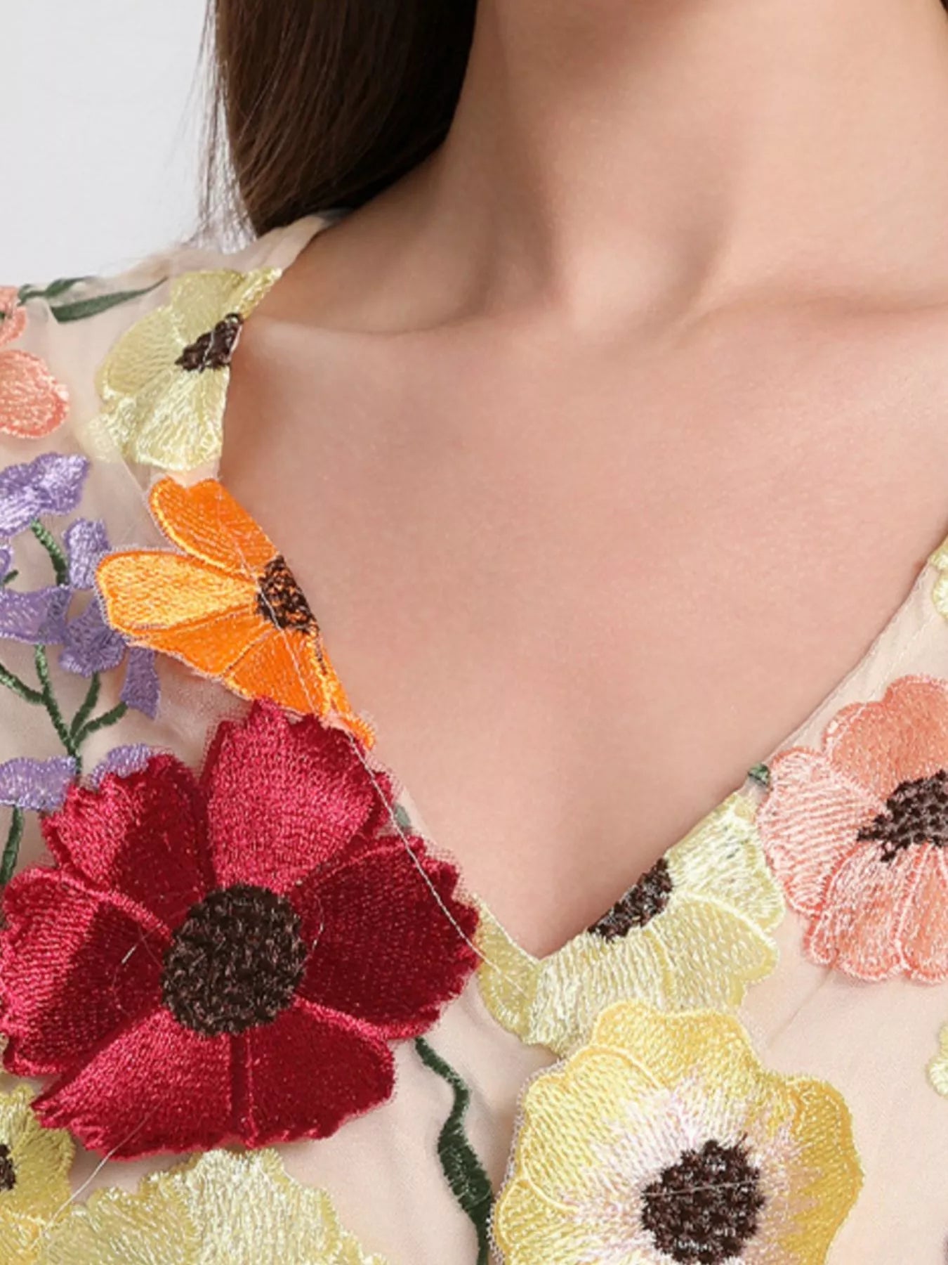 Plus Size Embroidered Floral V-Neck Mini Dress