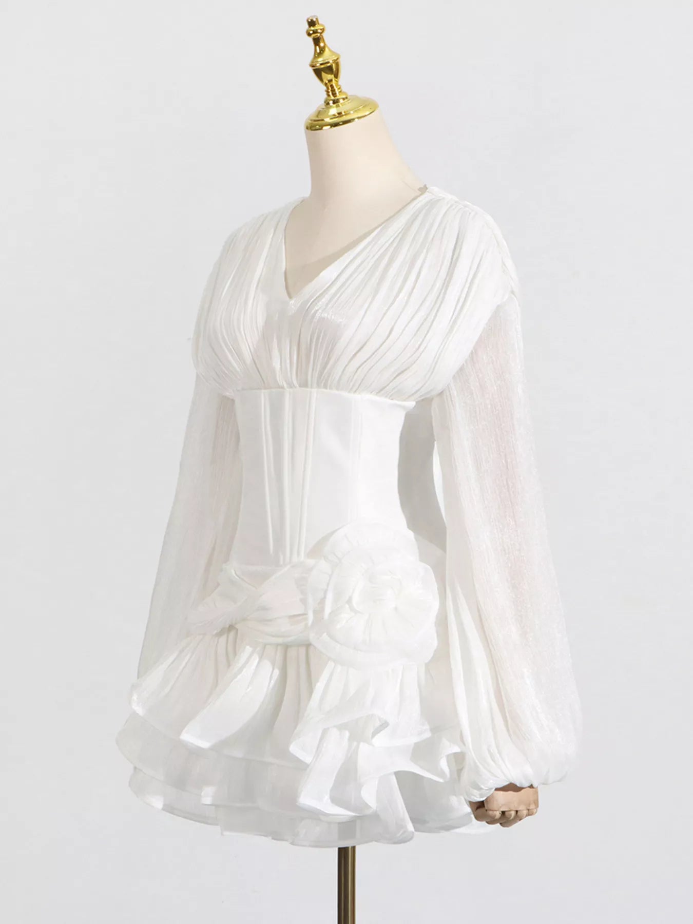 Ruffle Balloon Sleeve Mini Dress