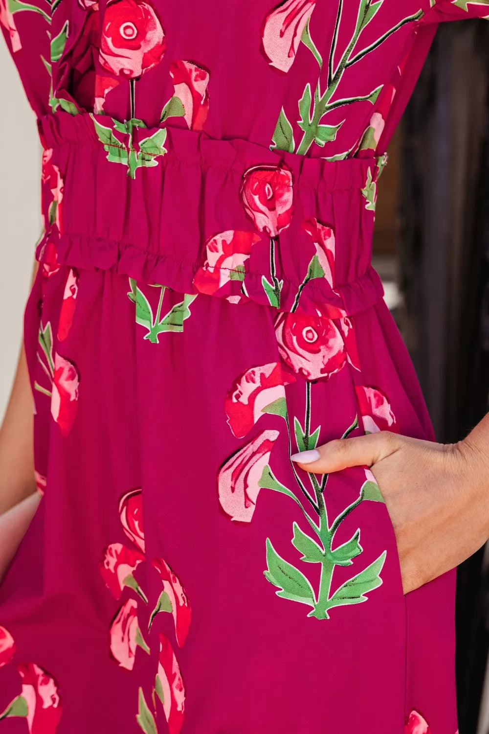 Floral Print Short Sleeve Midi Dress