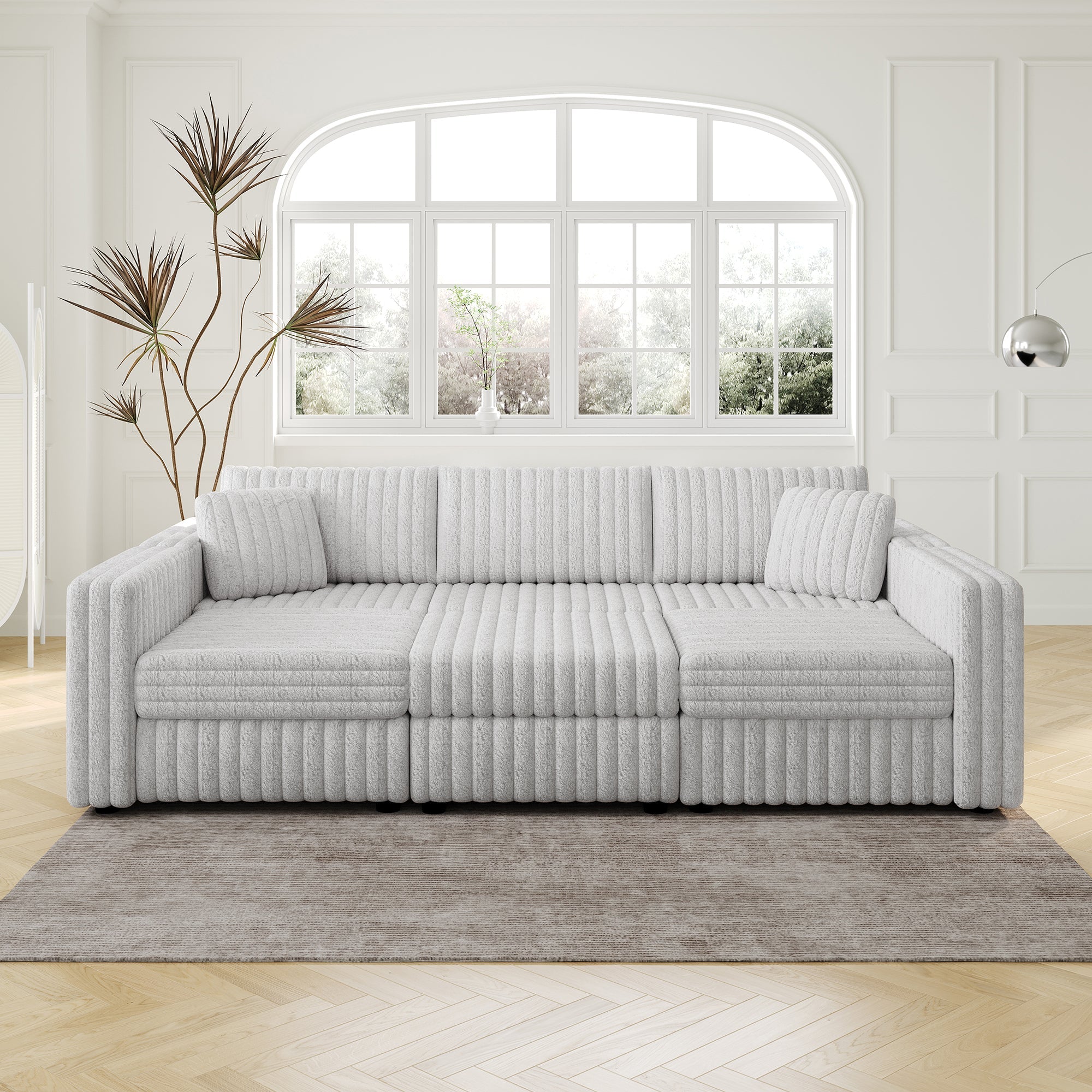 106.3" Soft U-Shaped 6-Person Sofa with Ottoman - Light Gray