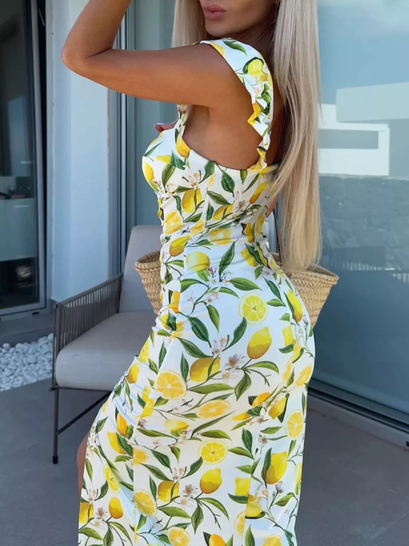 Slit Sweetheart Neck Midi Dress
