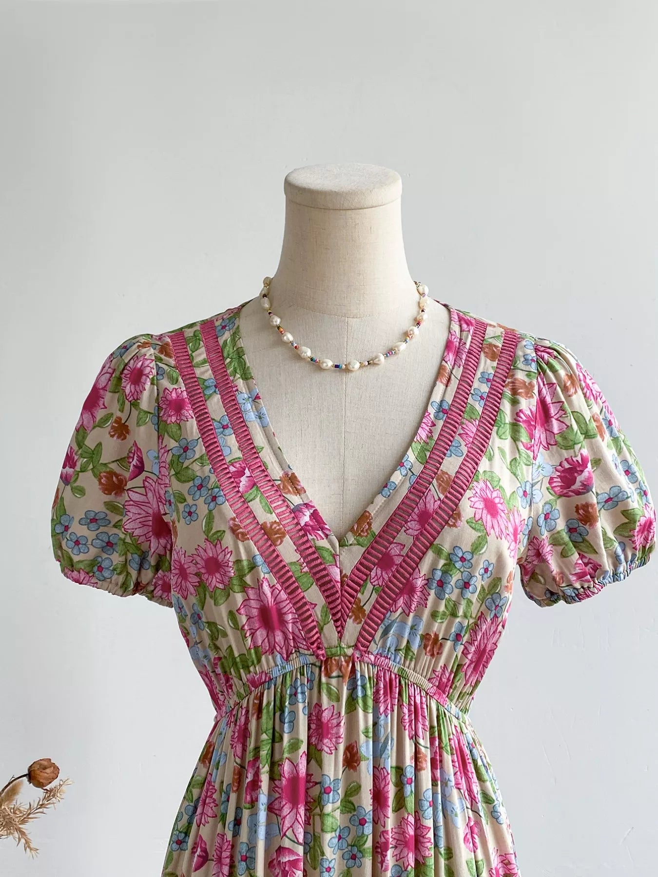 Floral Print V-Neck Puff Sleeve Dress