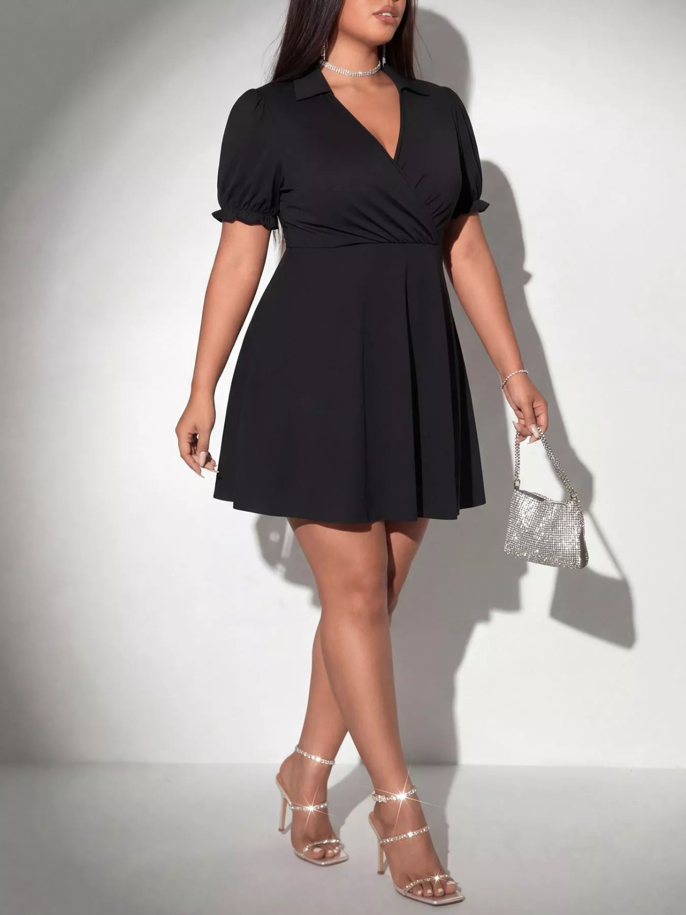 Plus Size Surplice Short Sleeve Mini Dress
