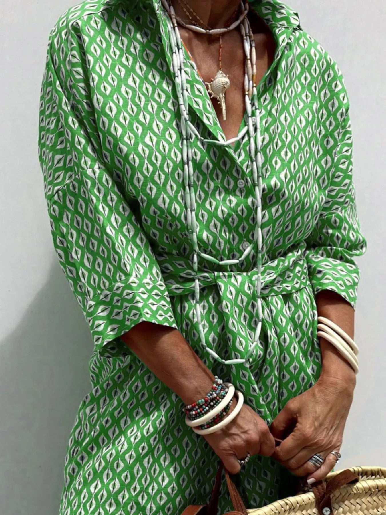 Full Size Printed Button-Down Midi Dress Plus Size